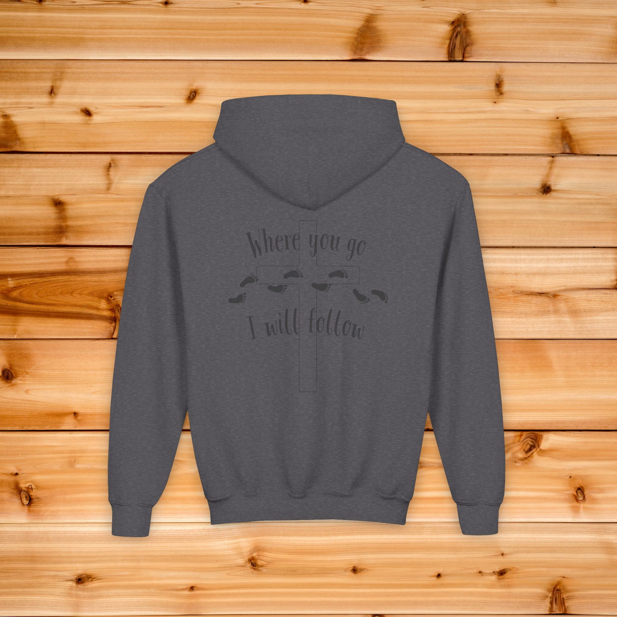Kids Where You Go I Will Follow Hoodie, Dual Graphic Youth Sweatshirt, Aesthetic Chrisitan Hoodie, Kids Jesus Hoodie, Sunday School Hoodie