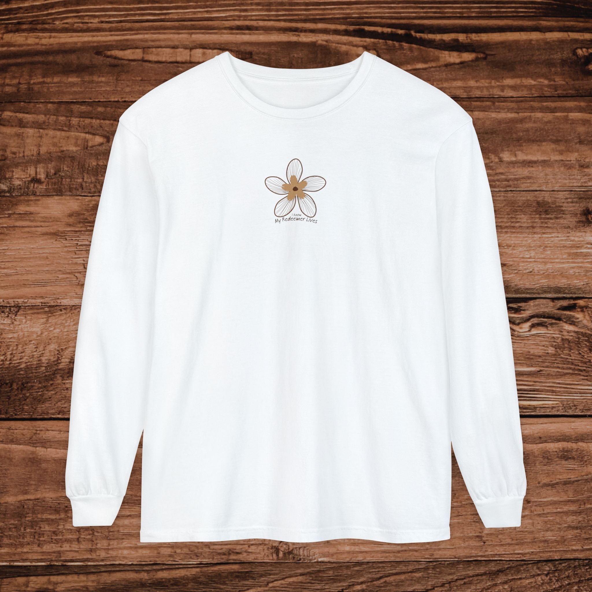 My Redeemer Lives small chest floral design Long Sleeve T-Shirt | Minimal Flower