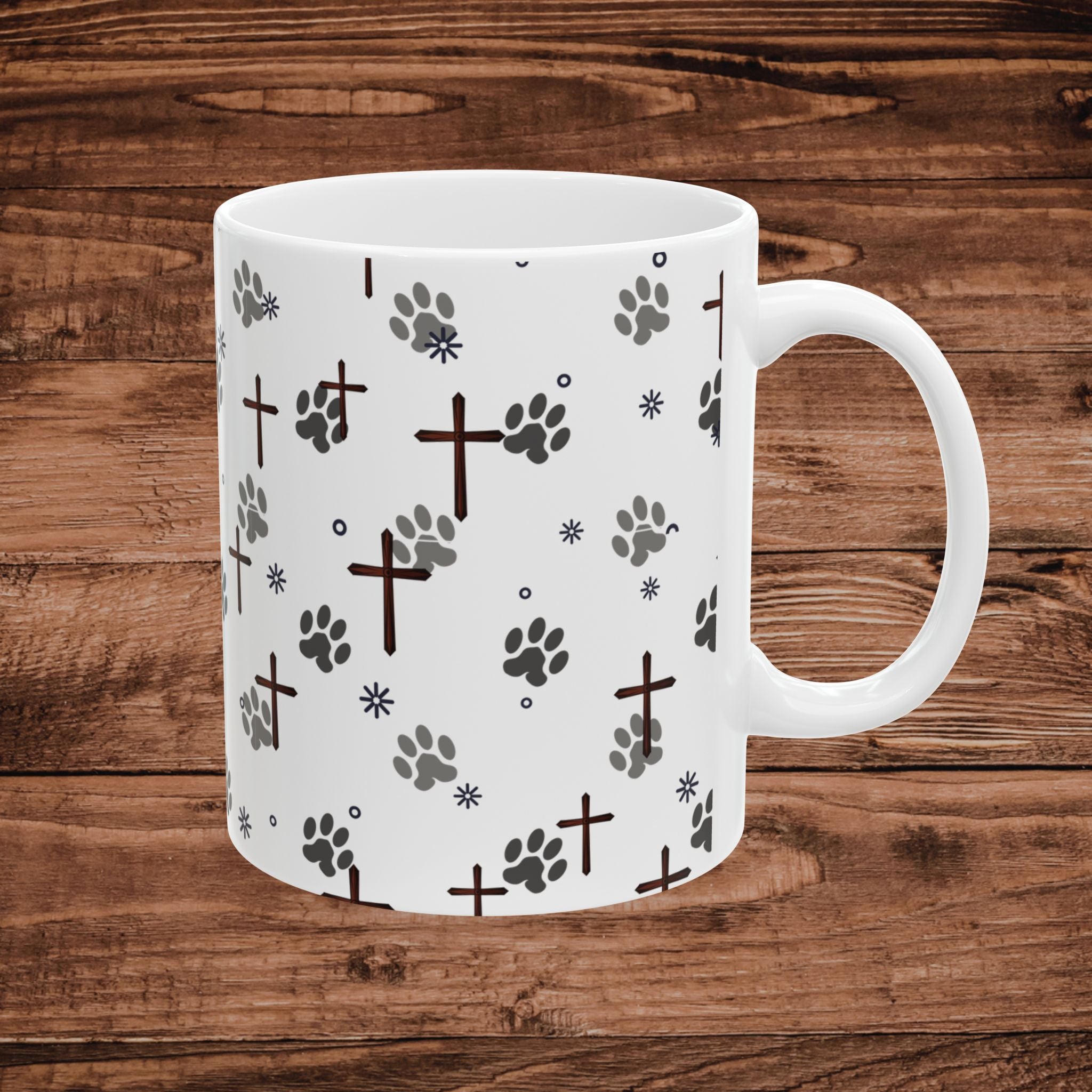 Cross and Paw Christian Mug | Ceramic Coffee Cup