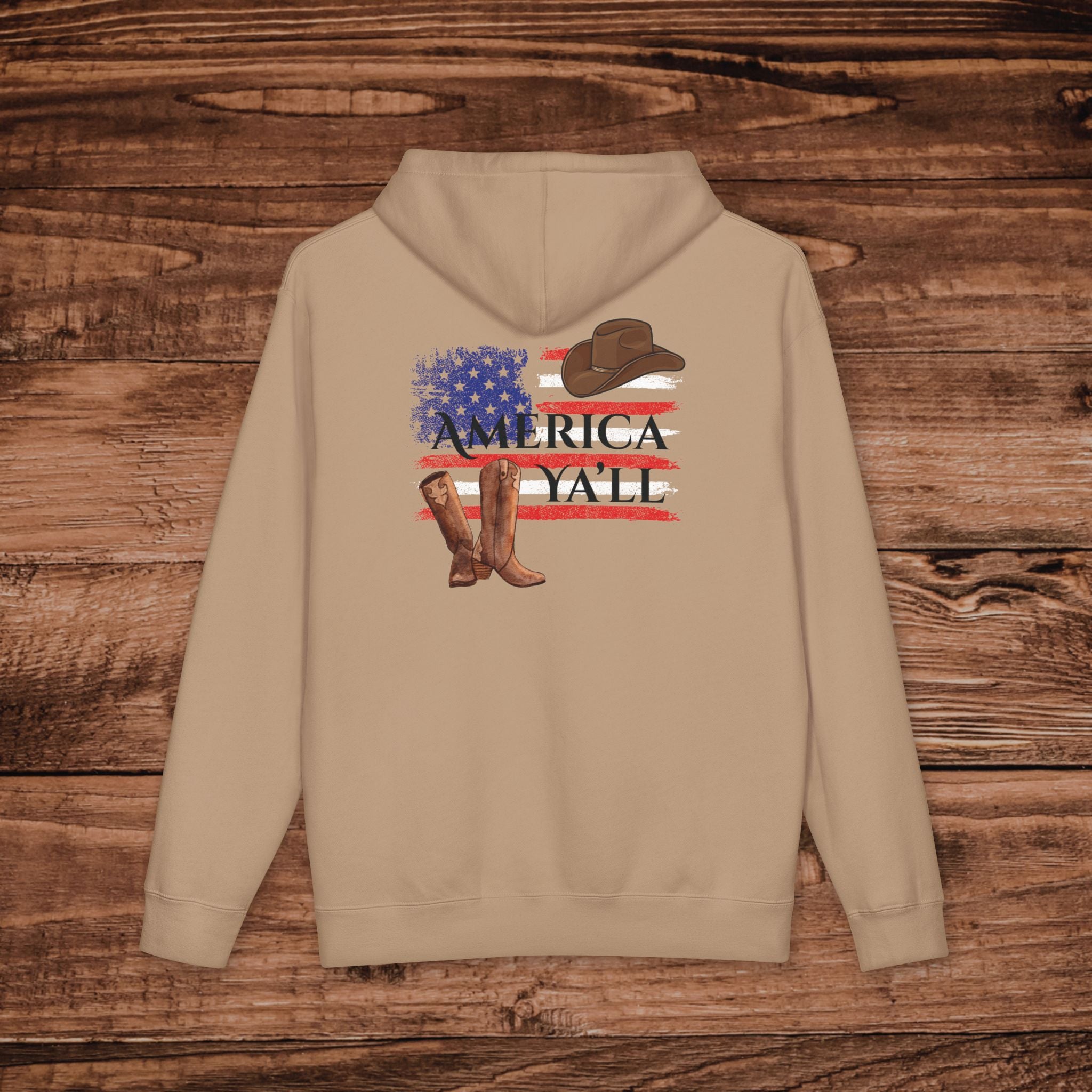 Western America Y'all Hoodie, Patriotic Cowboy Boots Graphic, Oversized Country Music Sweatshirt, Coastal Cowgirl Gift, Americana
