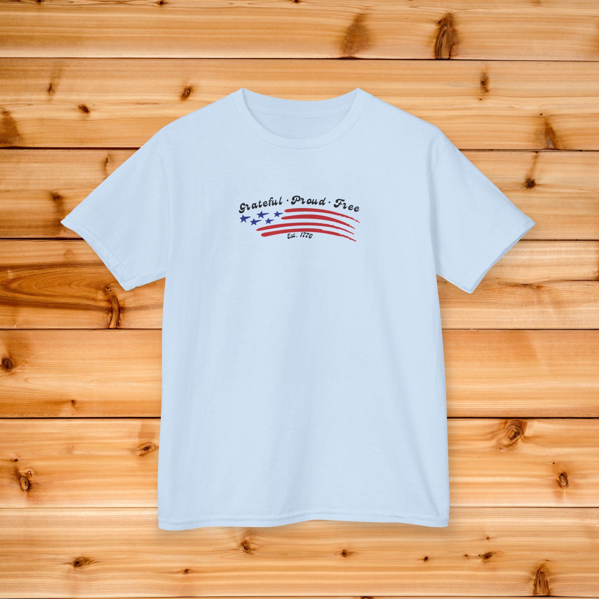 Kids Grateful Proud Free Comfort Colors Shirt, Patriotic American Flag Tee, Vintage USA Stars and Stripes Graphic, 4th of July Gift,