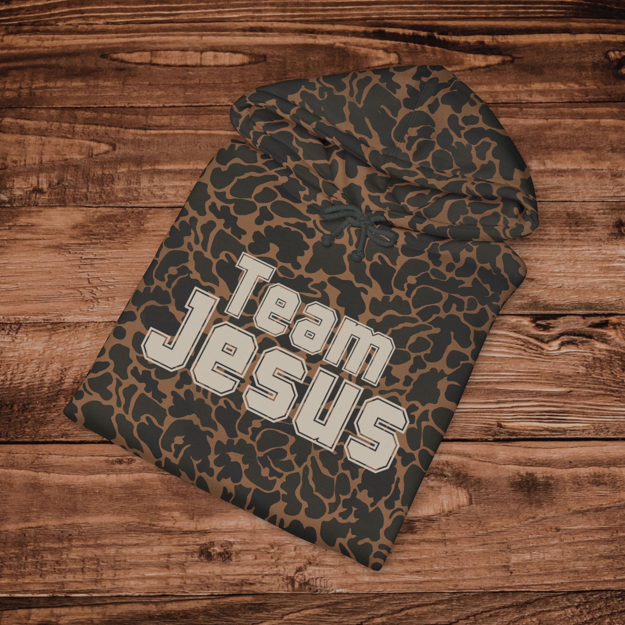 Embroidered Team Jesus Camo Hoodie, Large Print Jesus Sweatshirt, Premium Heavyweight Pullover, Aesthetic Camouflage Gospel Hoodie