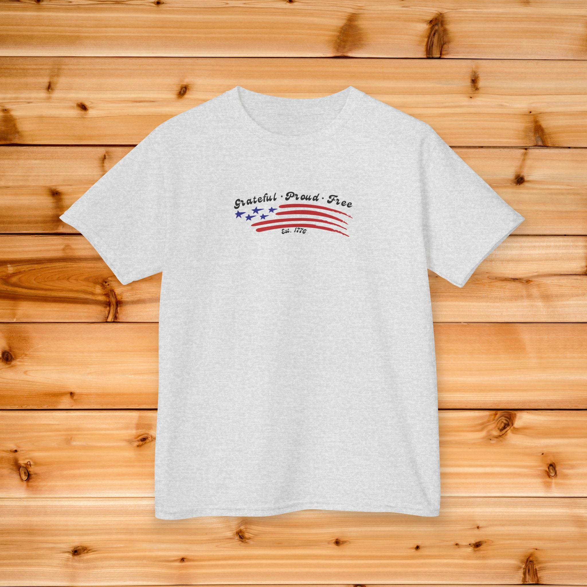 Kids Grateful Proud Free Comfort Colors Shirt, Patriotic American Flag Tee, Vintage USA Stars and Stripes Graphic, 4th of July Gift,