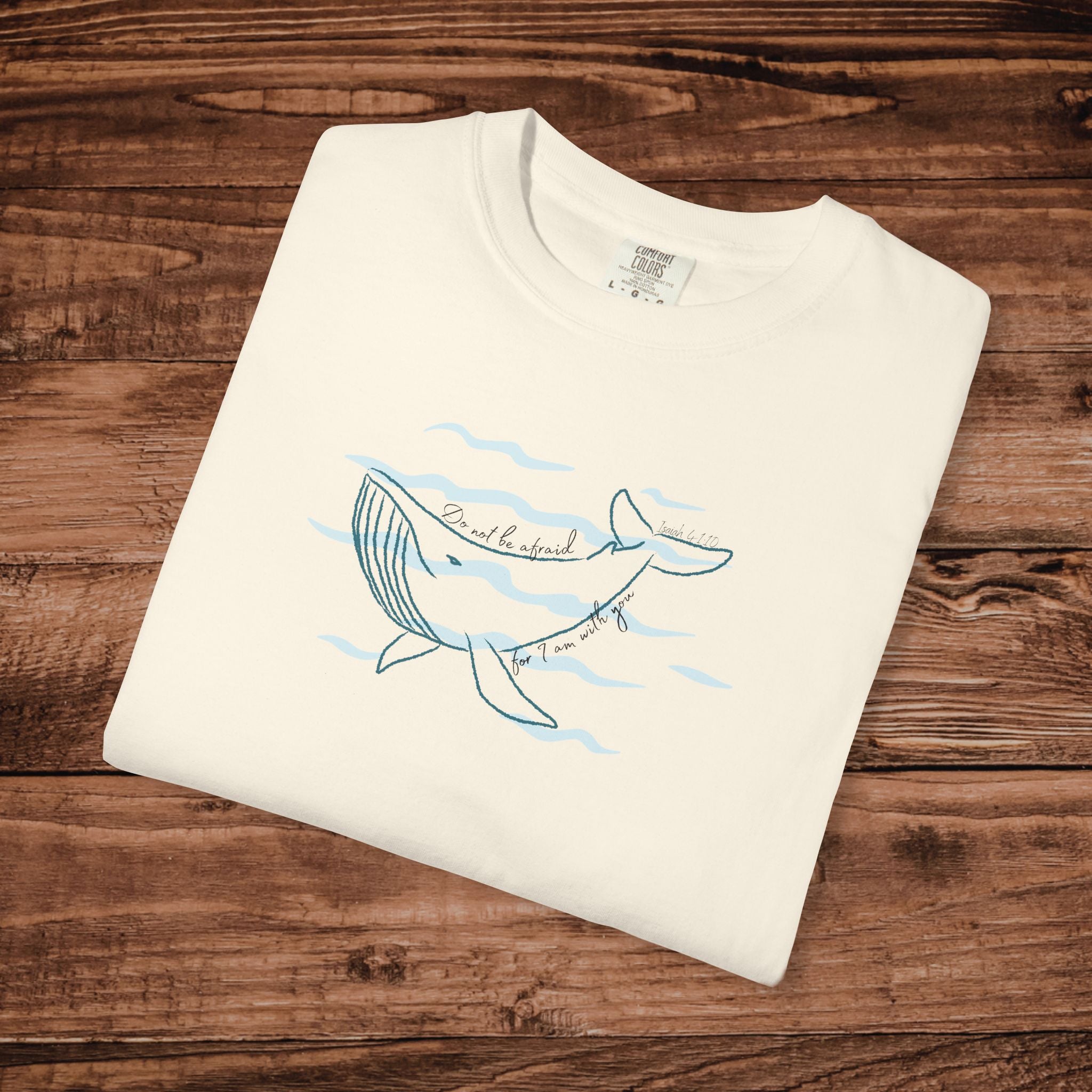 Minimalist Whale Line Art T-Shirt, Do not be afraid script | Faith-Based Ocean Waves Graphic Tee | Comfort Colors® Christian Aesthetic Shirt