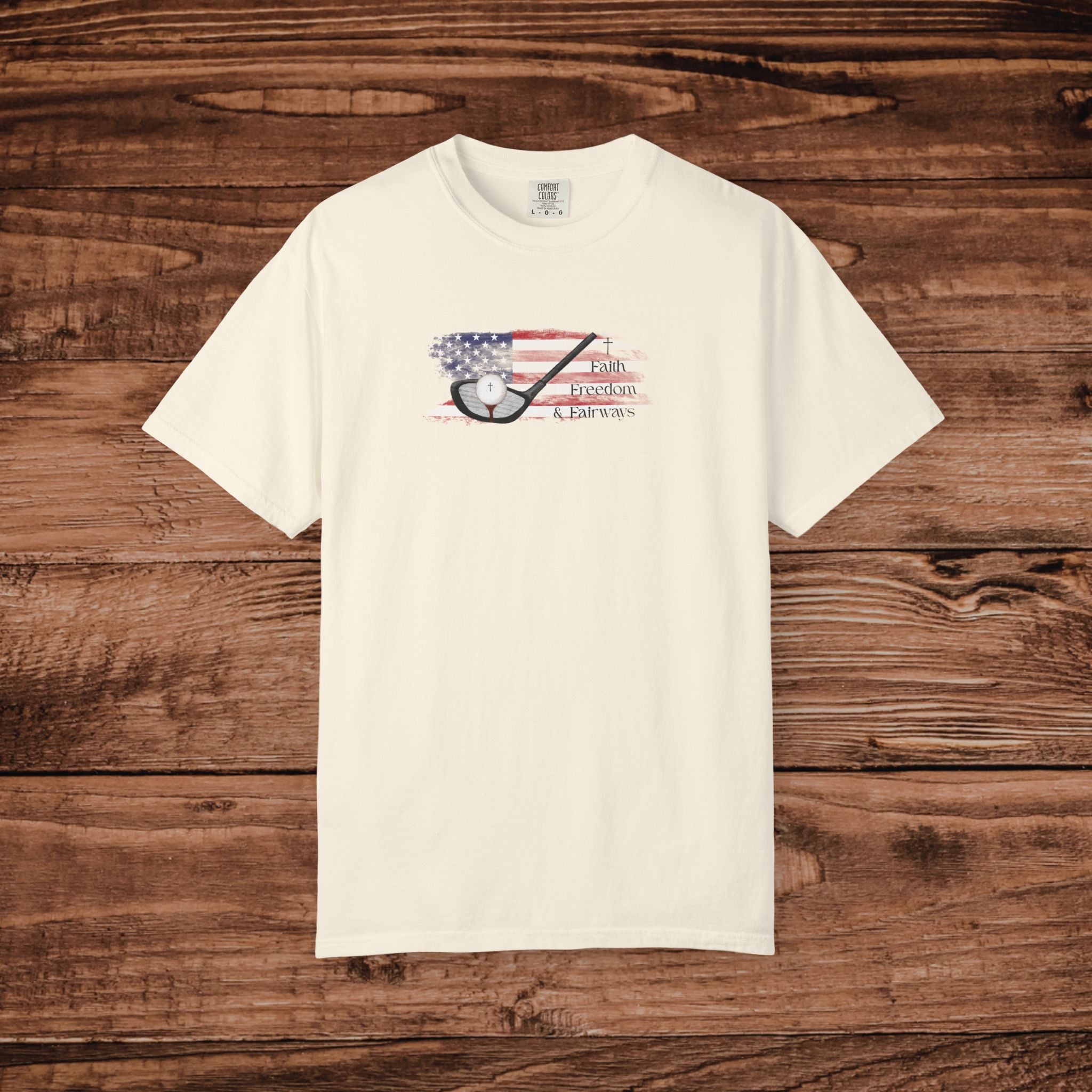 Golf Cross Patriotic Shirt for Men, Patriotic Golf Tee, Christian Golfer Gift, USA Flag Fairways T-Shirt, Minimalist Religious Golf Top