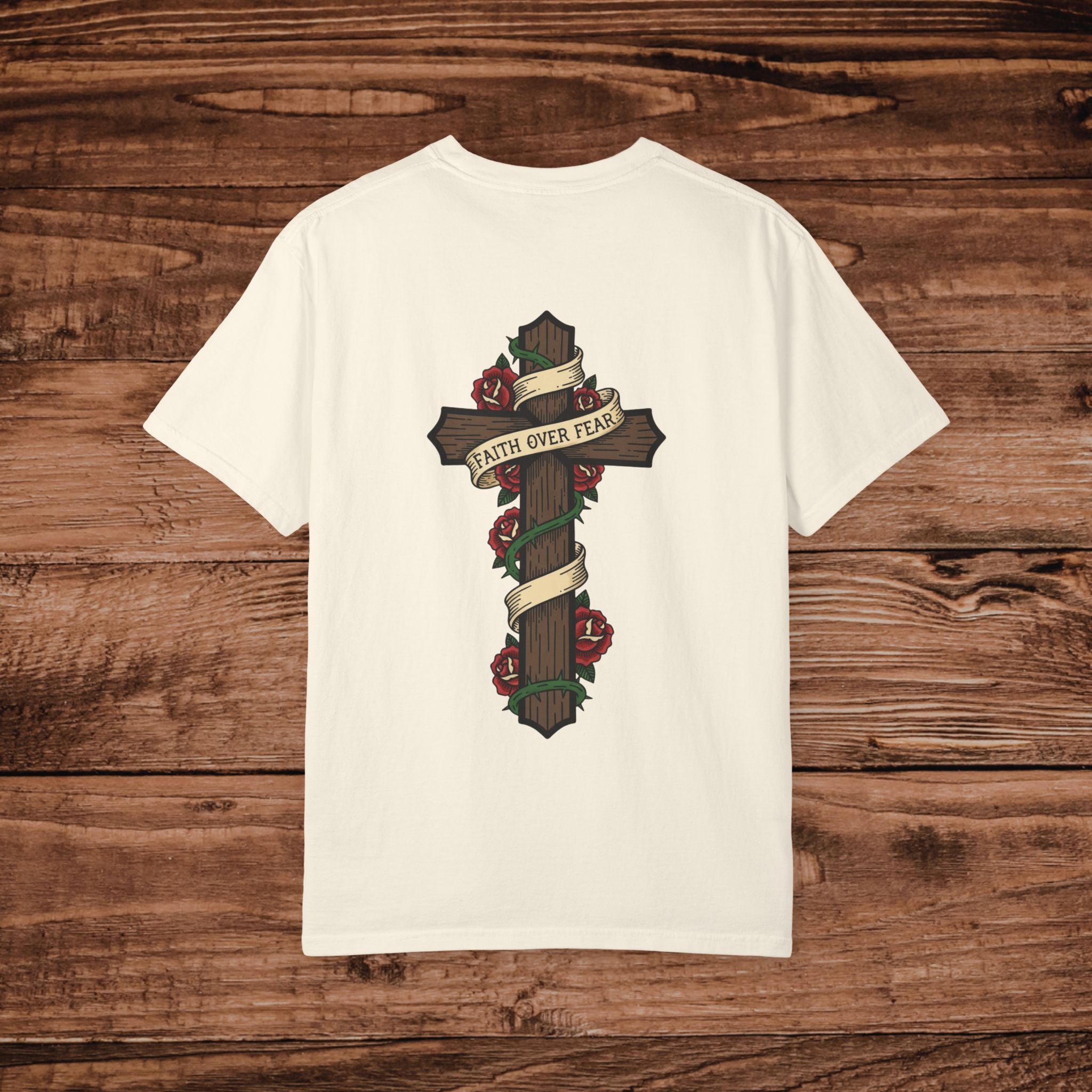 Faith Over Fear Cross T-shirt | Rose and Banner Design