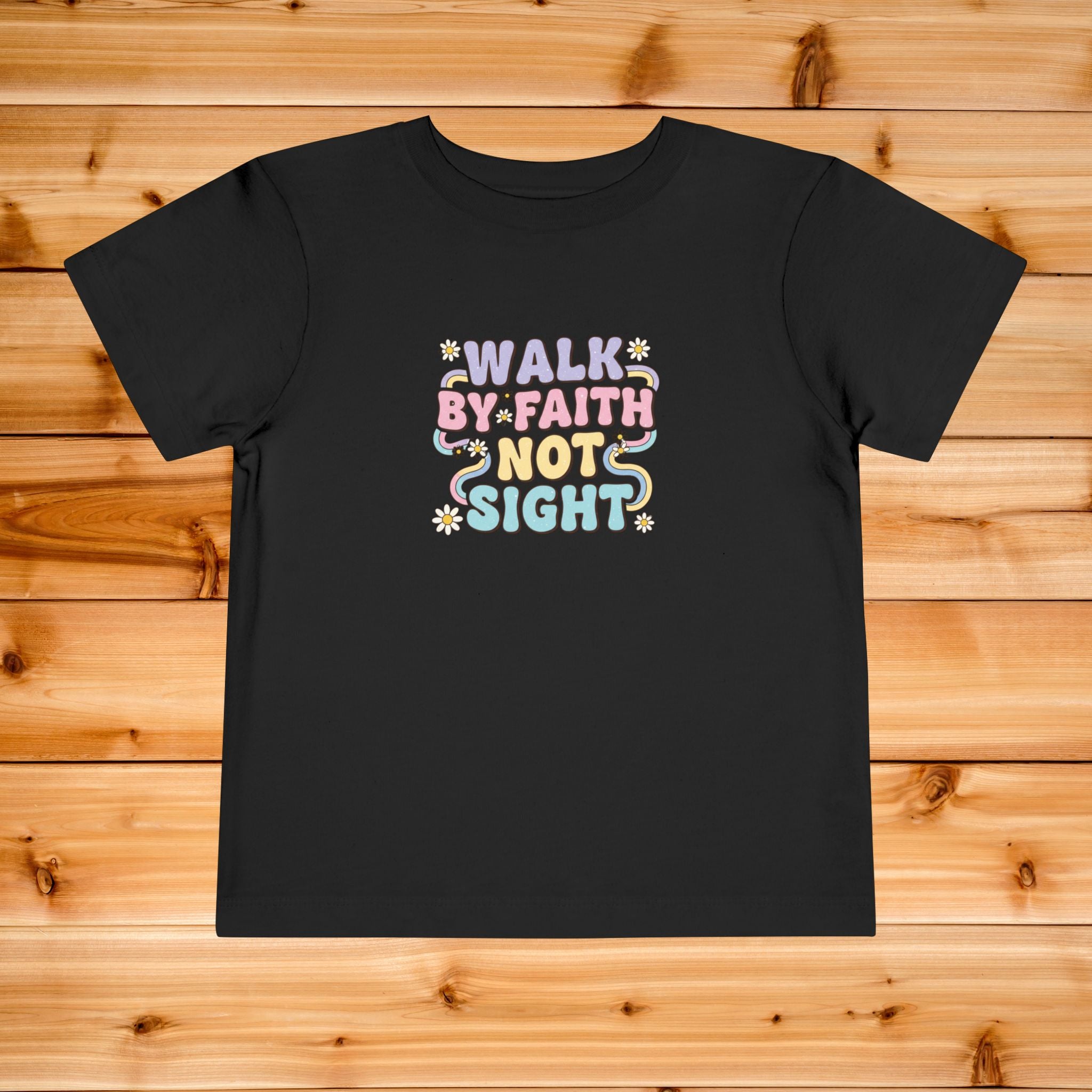 Walk By Faith Not Sight toddler tee | Christian faith kids shirt, pastel bubble lettering