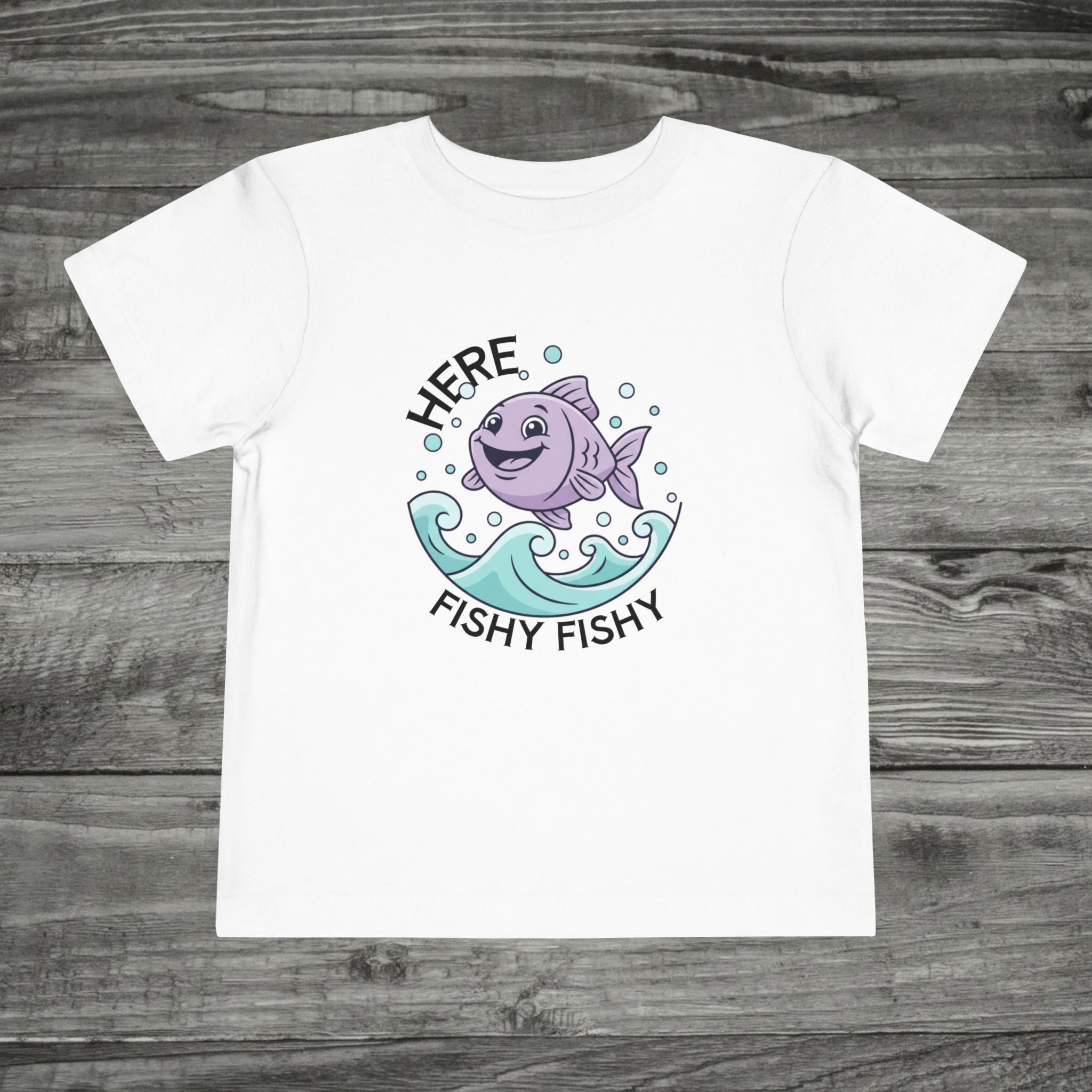 Happy Cartoon Fish Toddler Tee | Purple Fish, Ocean Waves