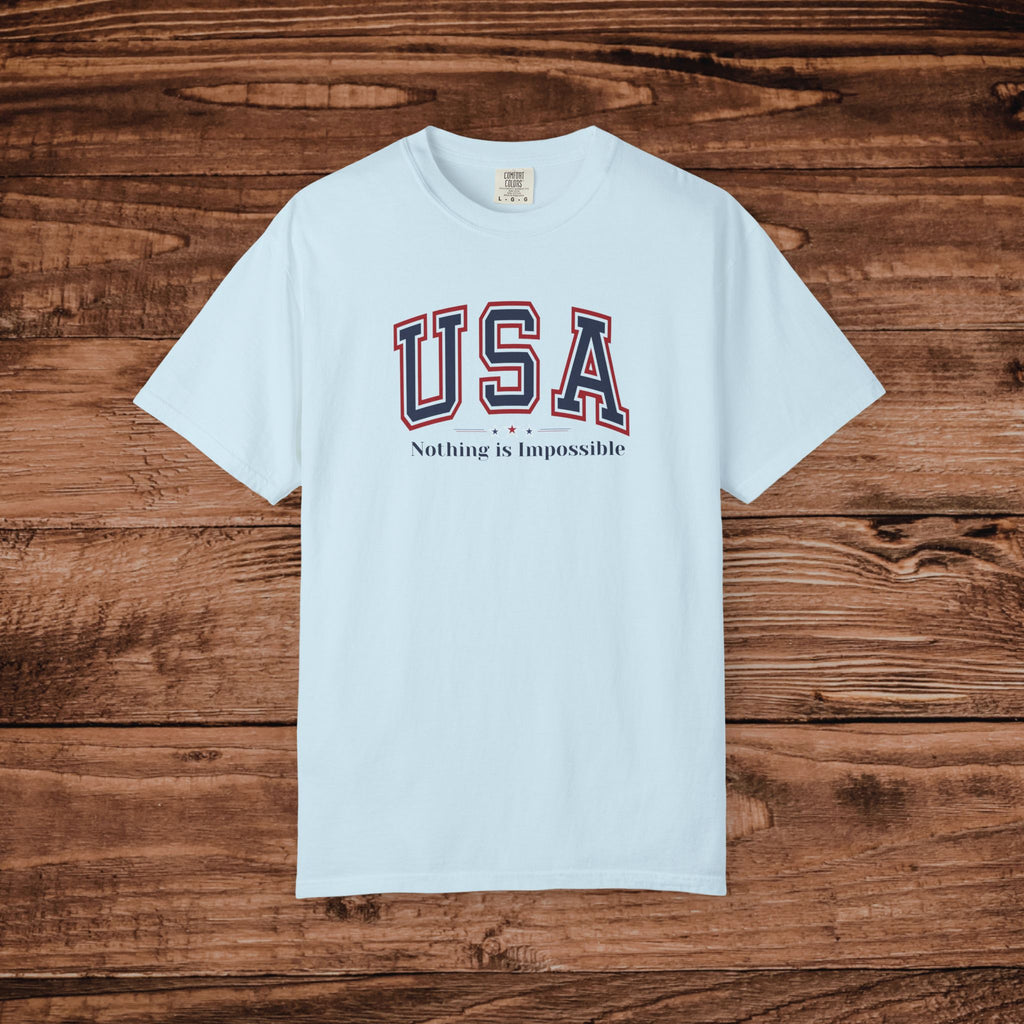 USA Nothing Is Impossible T-Shirt, Patriotic Collegiate Block Letter Tee, Vintage Americana Varsity Shirt, American Pride Shirt, 4th of July