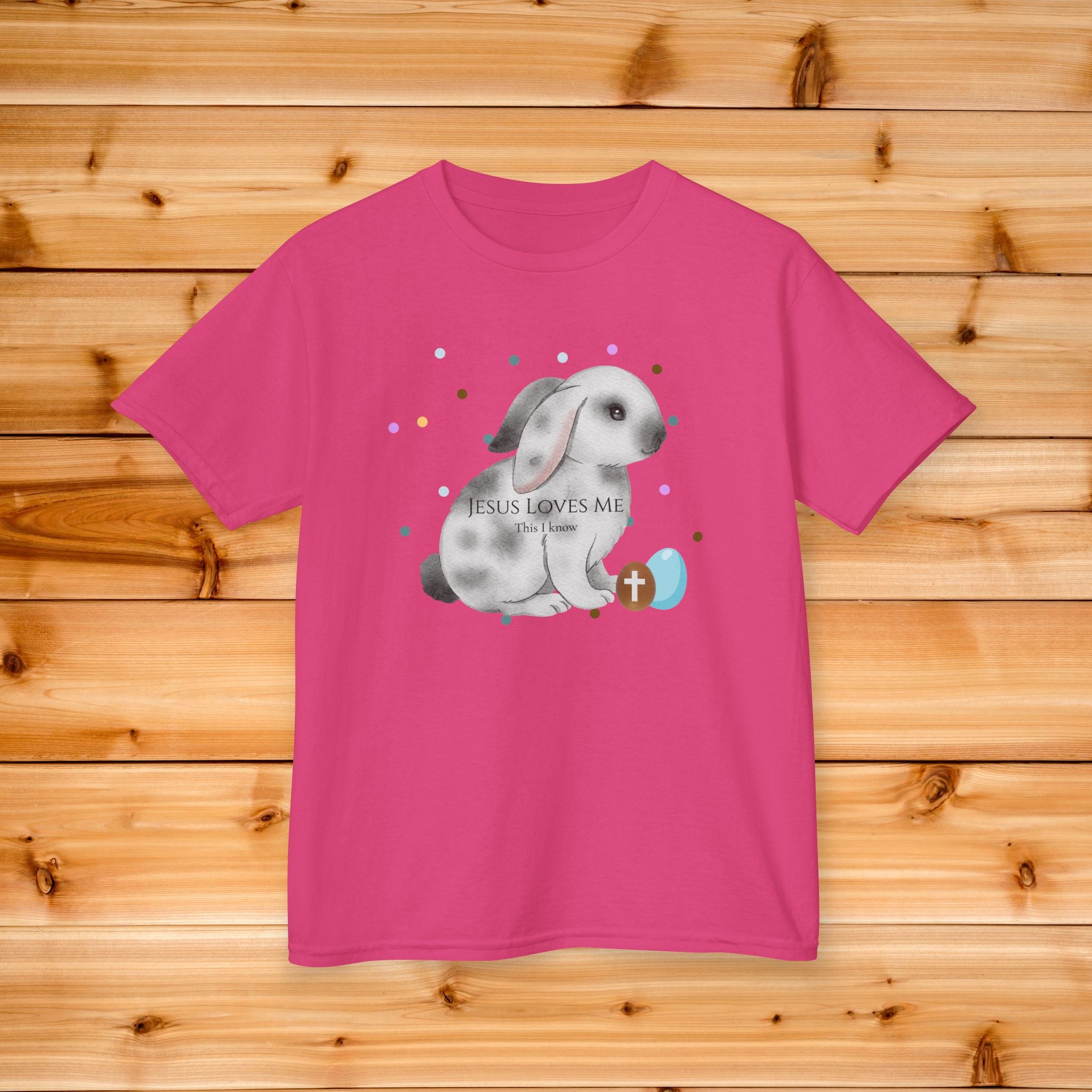 Gray Bunny with Cross Egg Kids Tee | Easter Christian Bunny Shirt