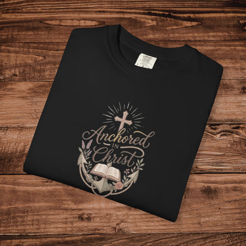 Anchored in Christ anchor cross Bible T-shirt | Christian faith tee
