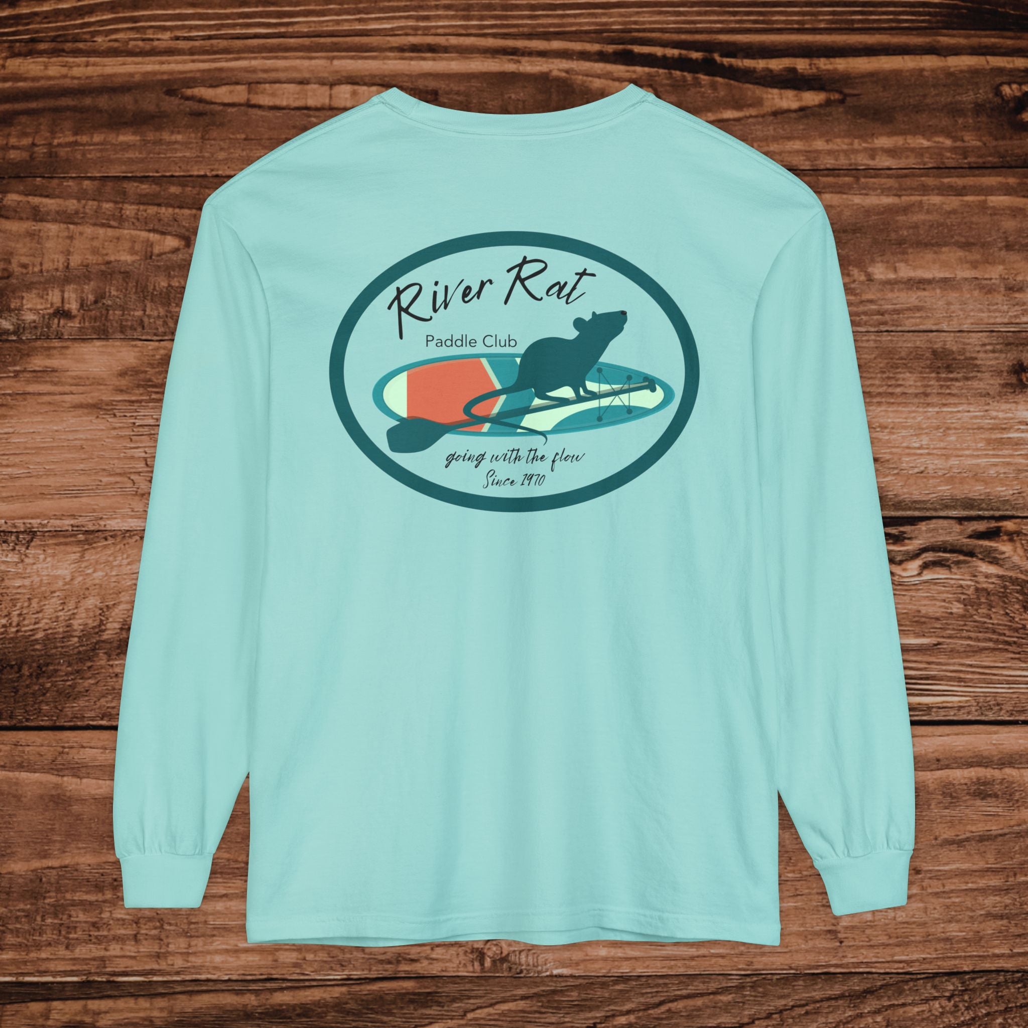 River Rat Paddle Club Long Sleeve Logo T-Shirt Dual Graphic Designs
