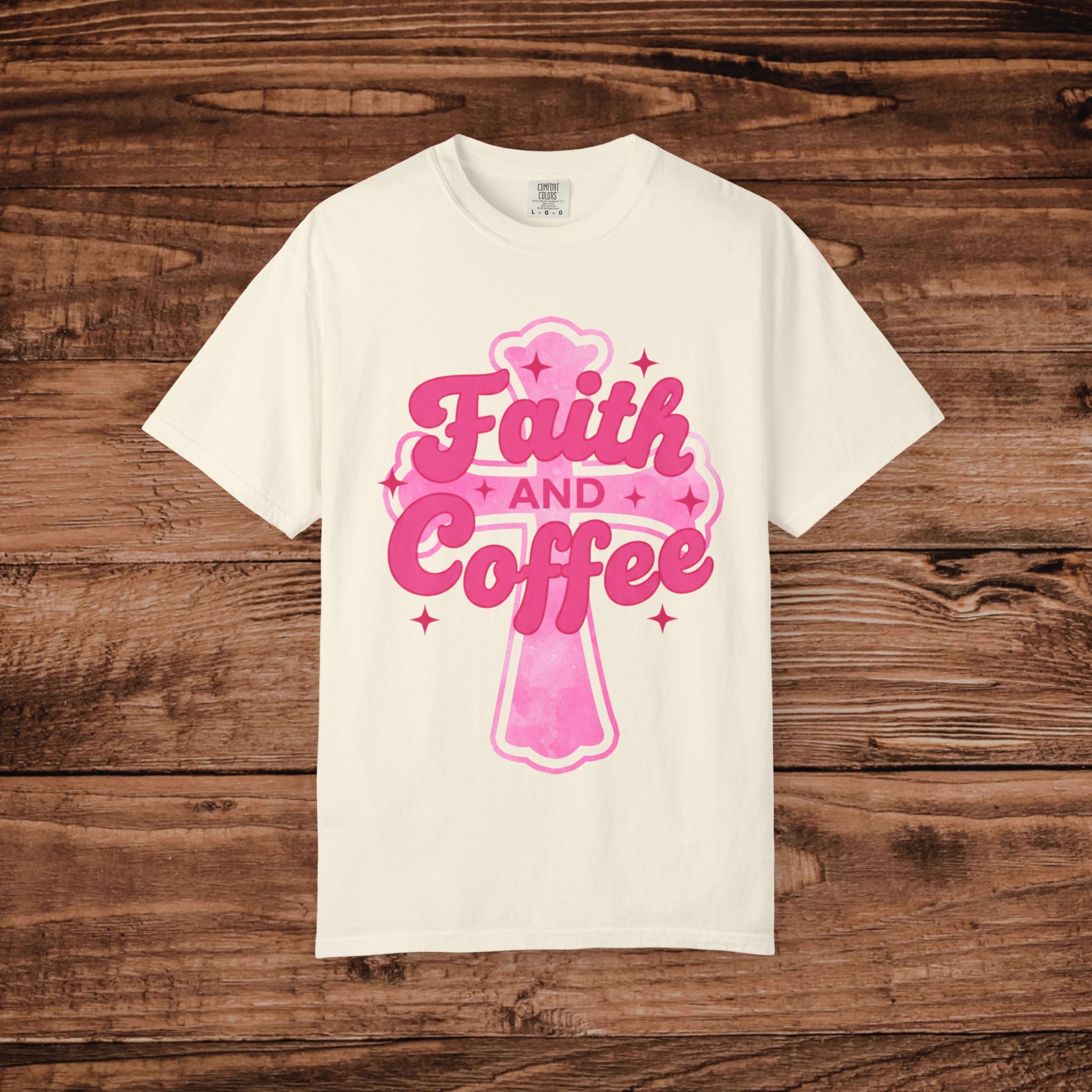 Faith and Coffee T-Shirt | Pink Cross Coffee Design