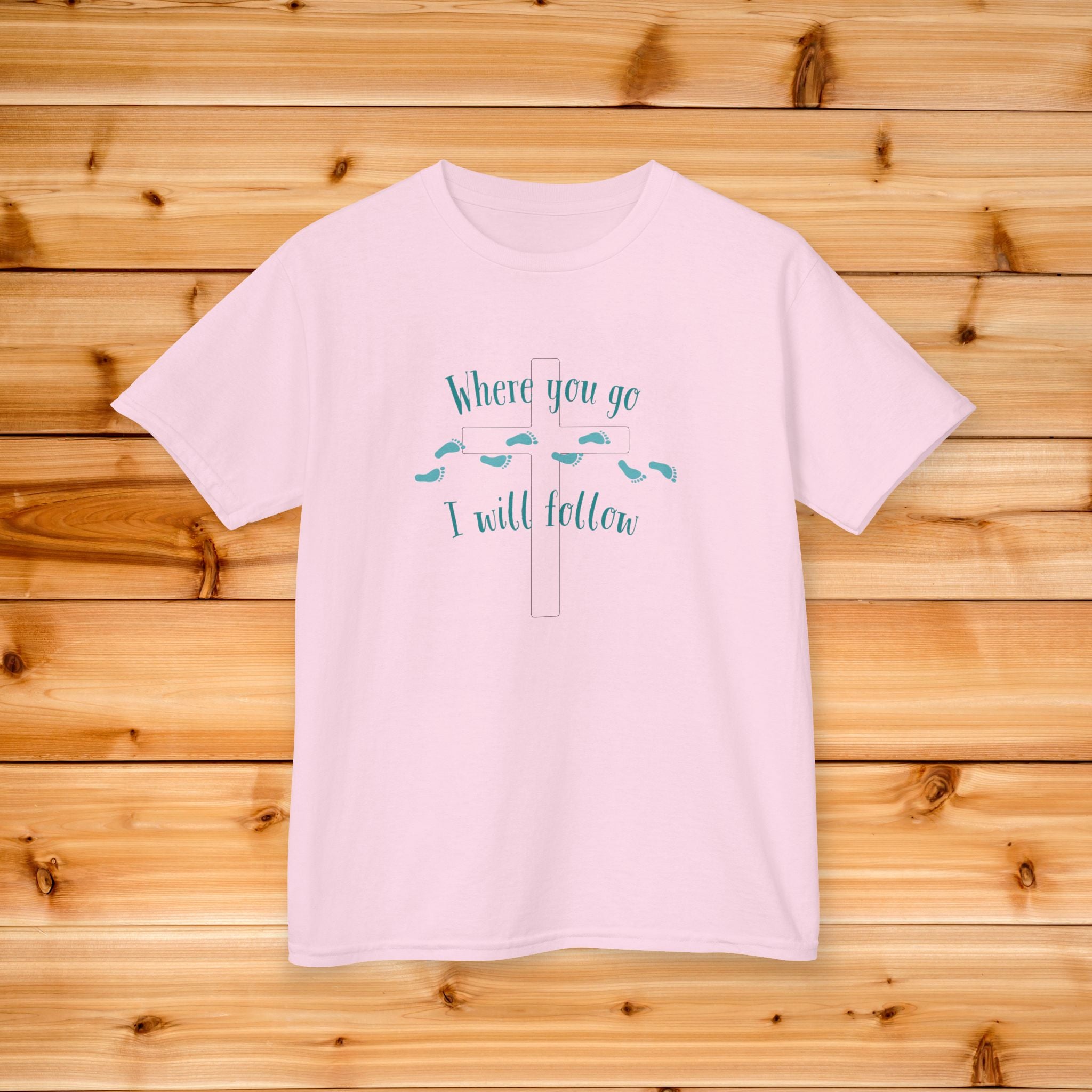 Kids Where You Go I Will Follow Tee, Youth Graphic Tshirt, Footprints design, Christian Kids Tee, Summer Camp Kids tshirt, Follow Jesus Tee