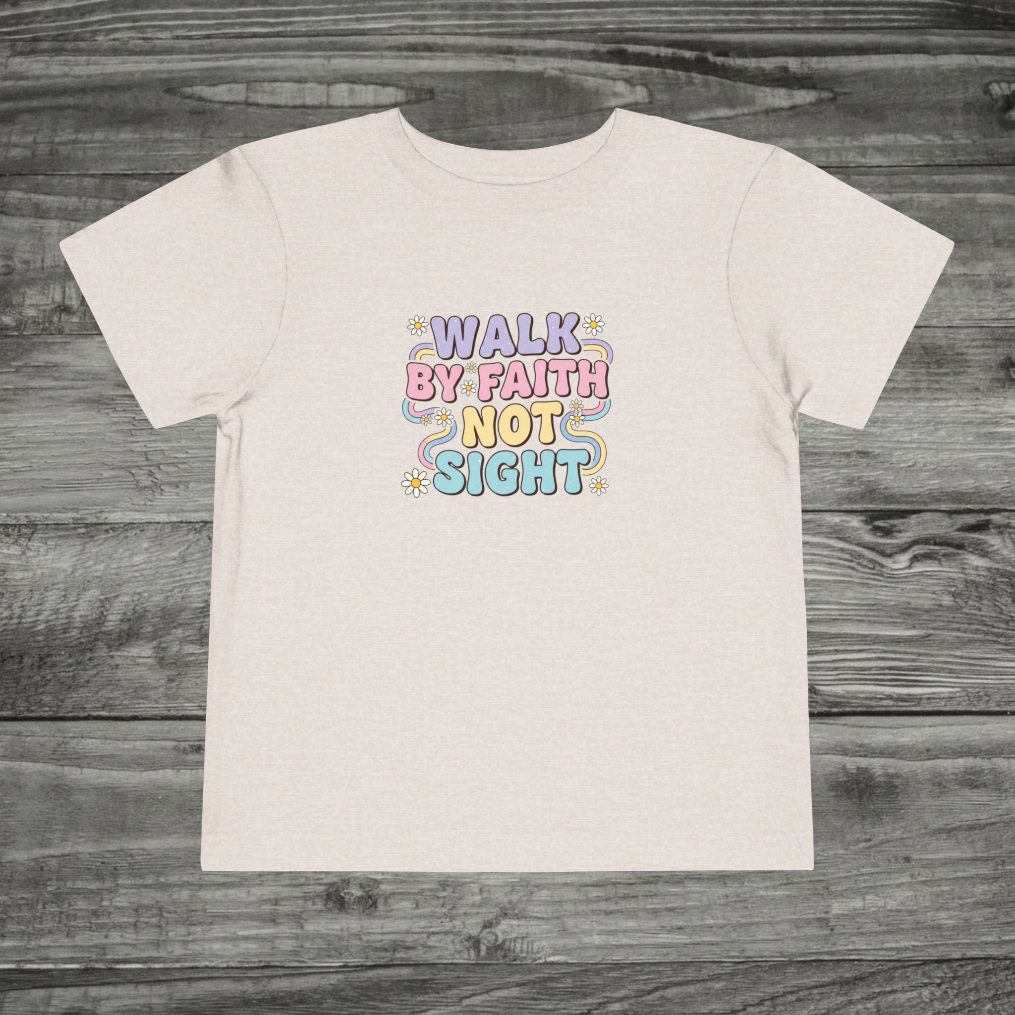 Walk By Faith Not Sight toddler tee | Christian faith kids shirt, pastel bubble lettering
