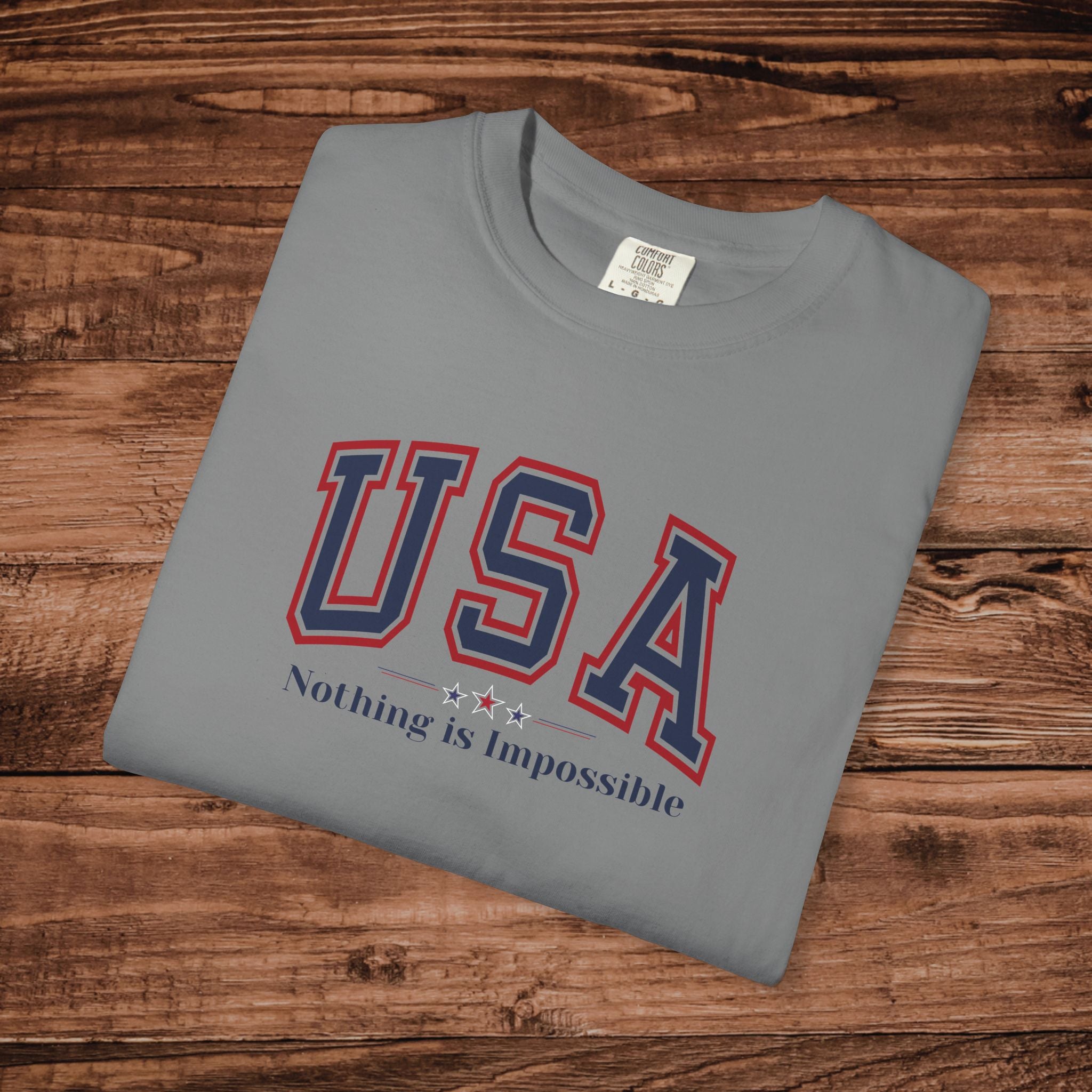 USA Nothing Is Impossible T-Shirt, Patriotic Collegiate Block Letter Tee, Vintage Americana Varsity Shirt, American Pride Shirt, 4th of July