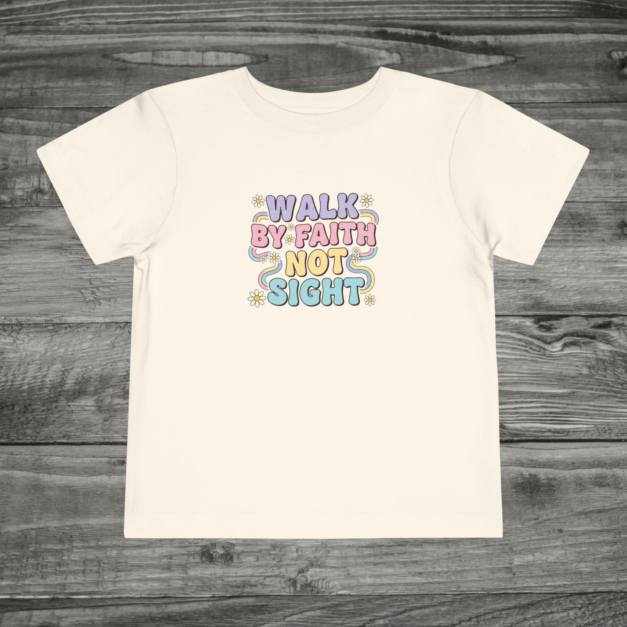 Walk By Faith Not Sight toddler tee | Christian faith kids shirt, pastel bubble lettering