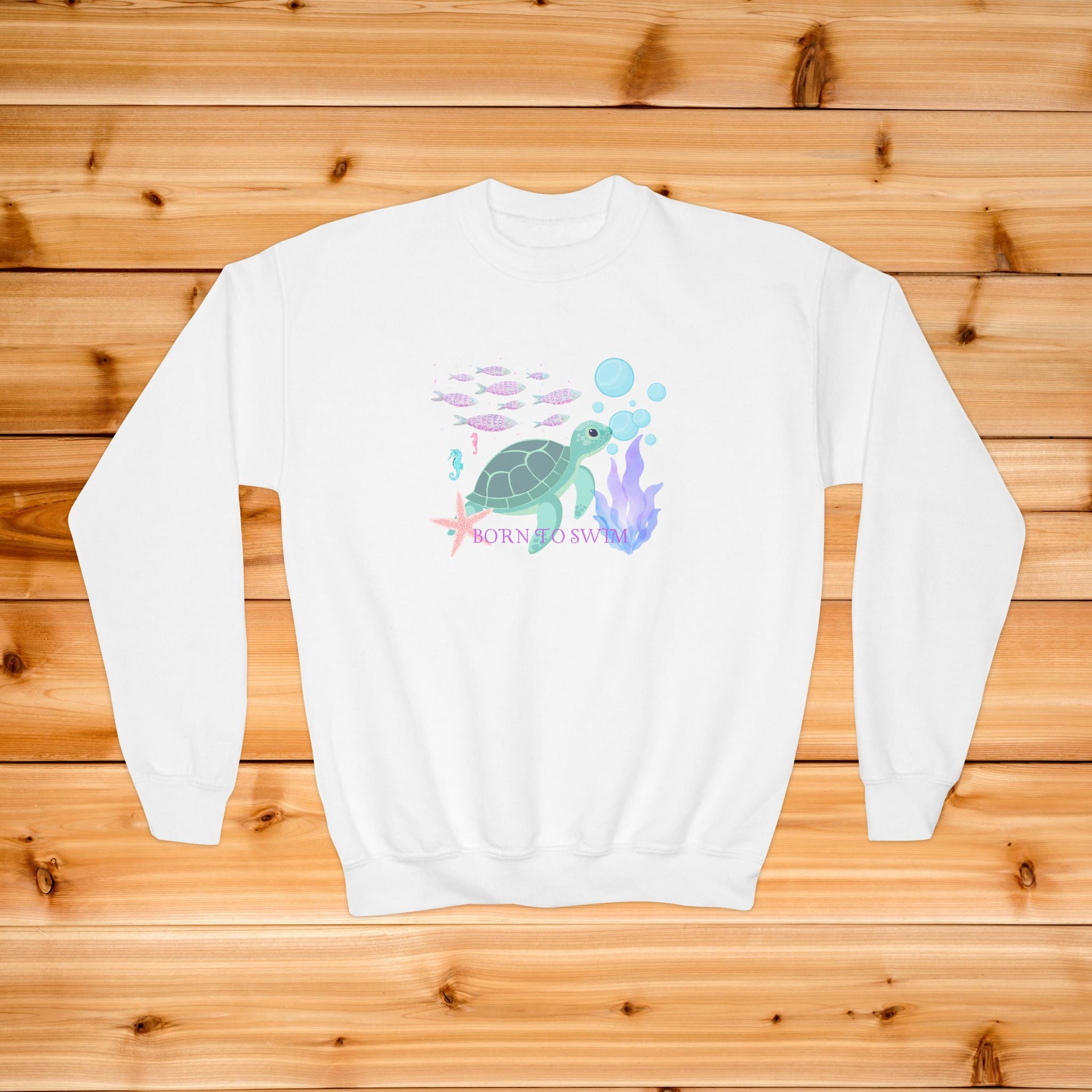 Sea Turtle Illustration Youth Sweatshirt | Pastel Ocean Kids Crewneck