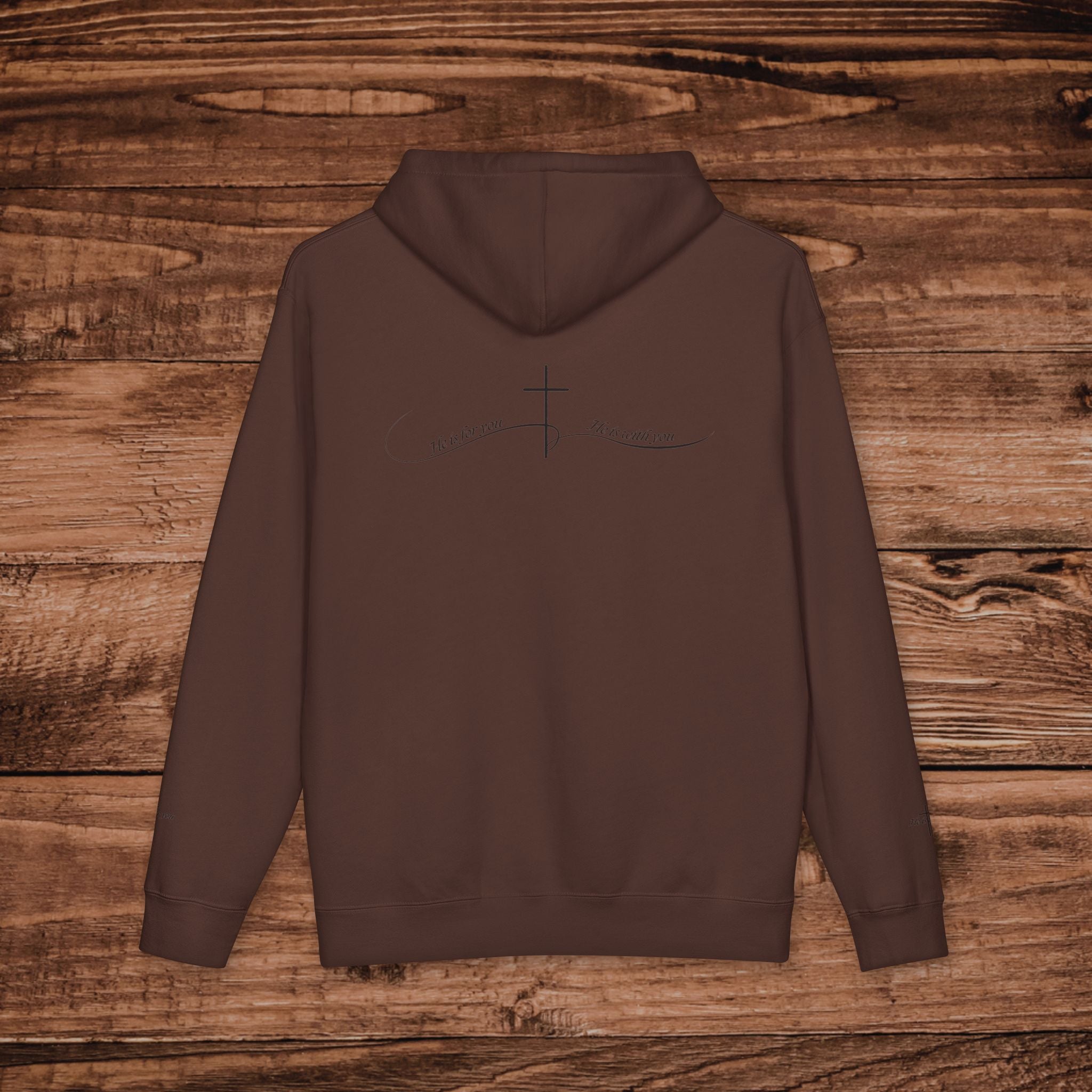 Minimal Faith Cross Print Hoodie | Front Back & Sleeve Graphics