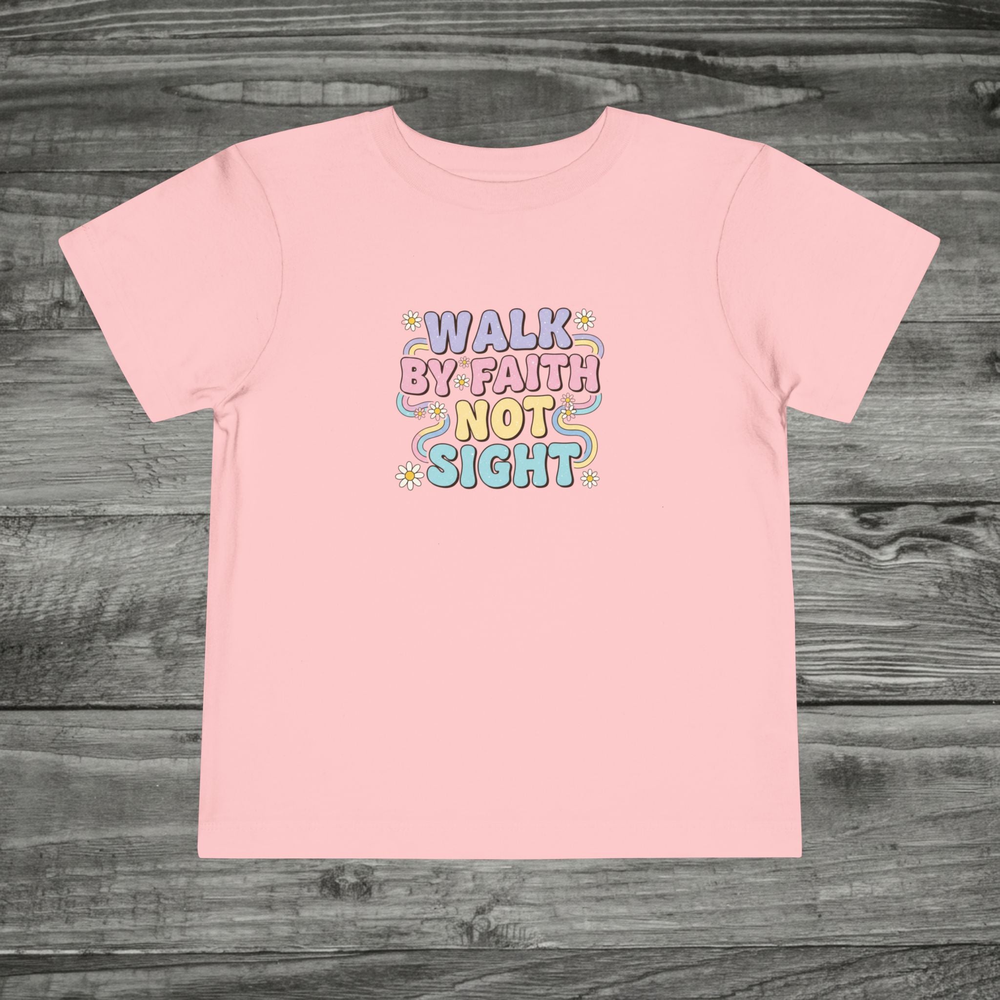 Walk By Faith Not Sight toddler tee | Christian faith kids shirt, pastel bubble lettering