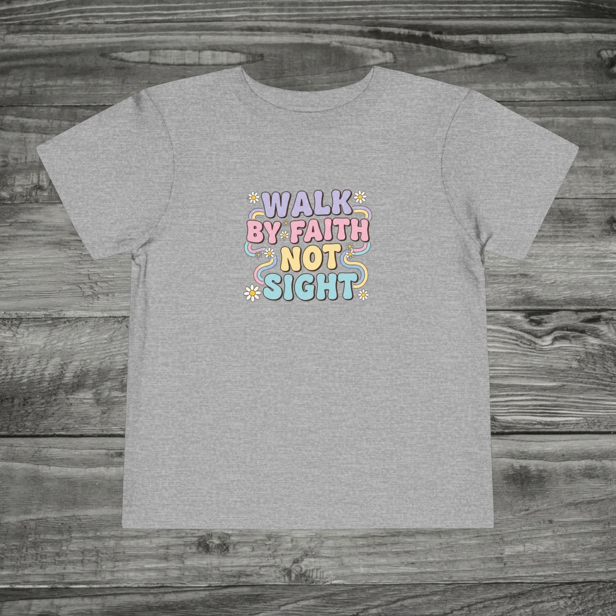 Walk By Faith Not Sight toddler tee | Christian faith kids shirt, pastel bubble lettering