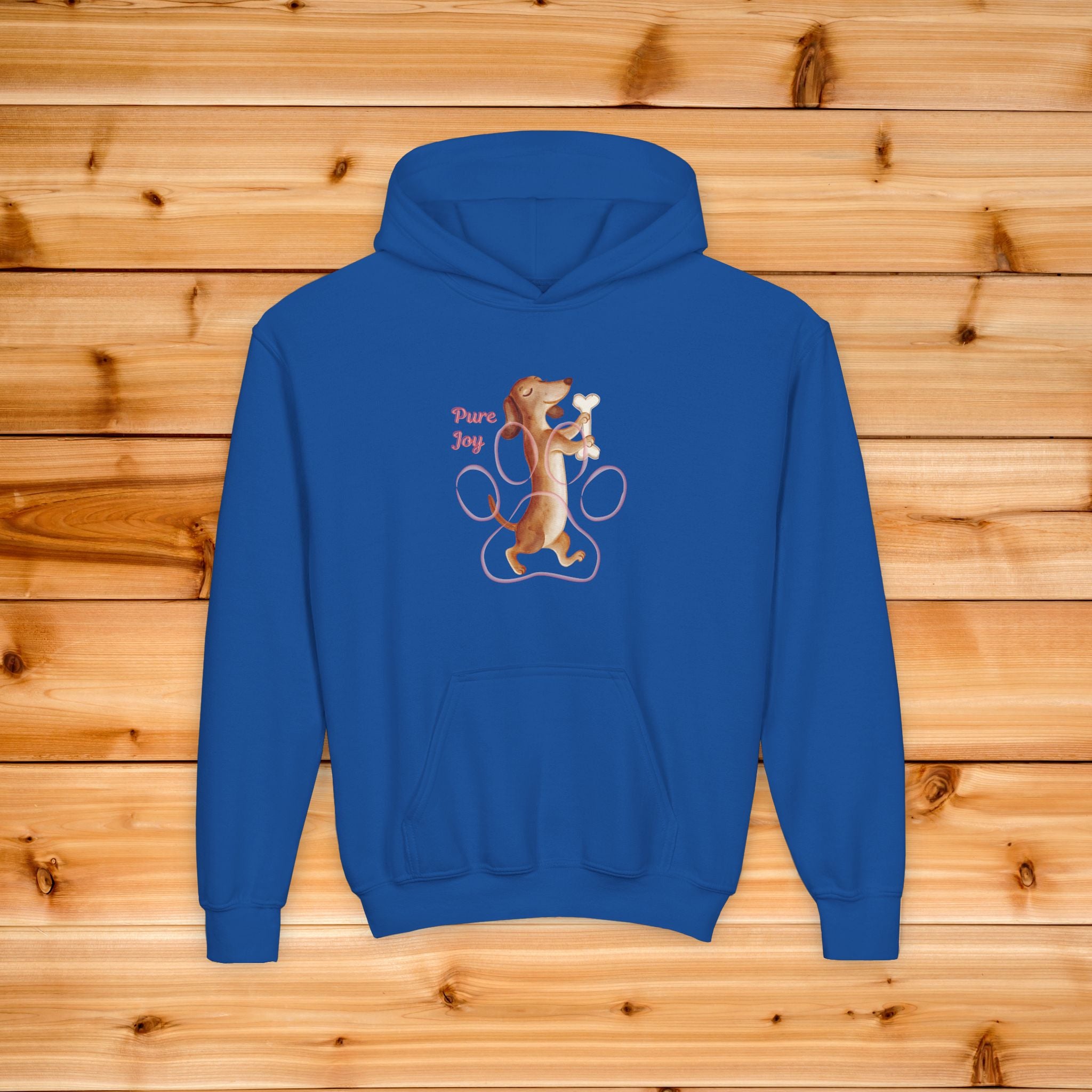 Kids Dog Hoodie | Dachshund "Pure Joy" Print, Cozy Fleece Sweatshirt