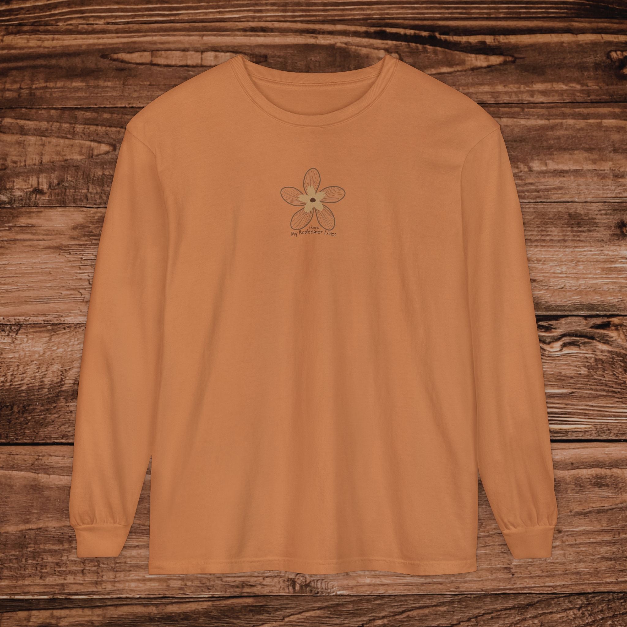 My Redeemer Lives small chest floral design Long Sleeve T-Shirt | Minimal Flower