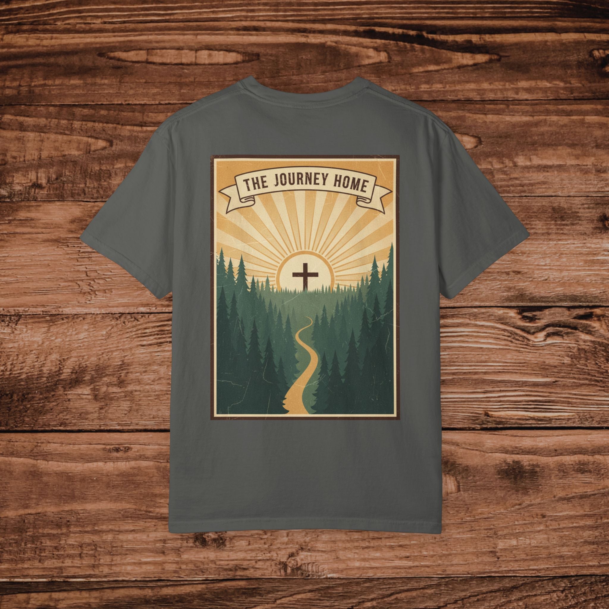 The Journey Home faith graphic tee T-Shirt | Inspirational Christian design