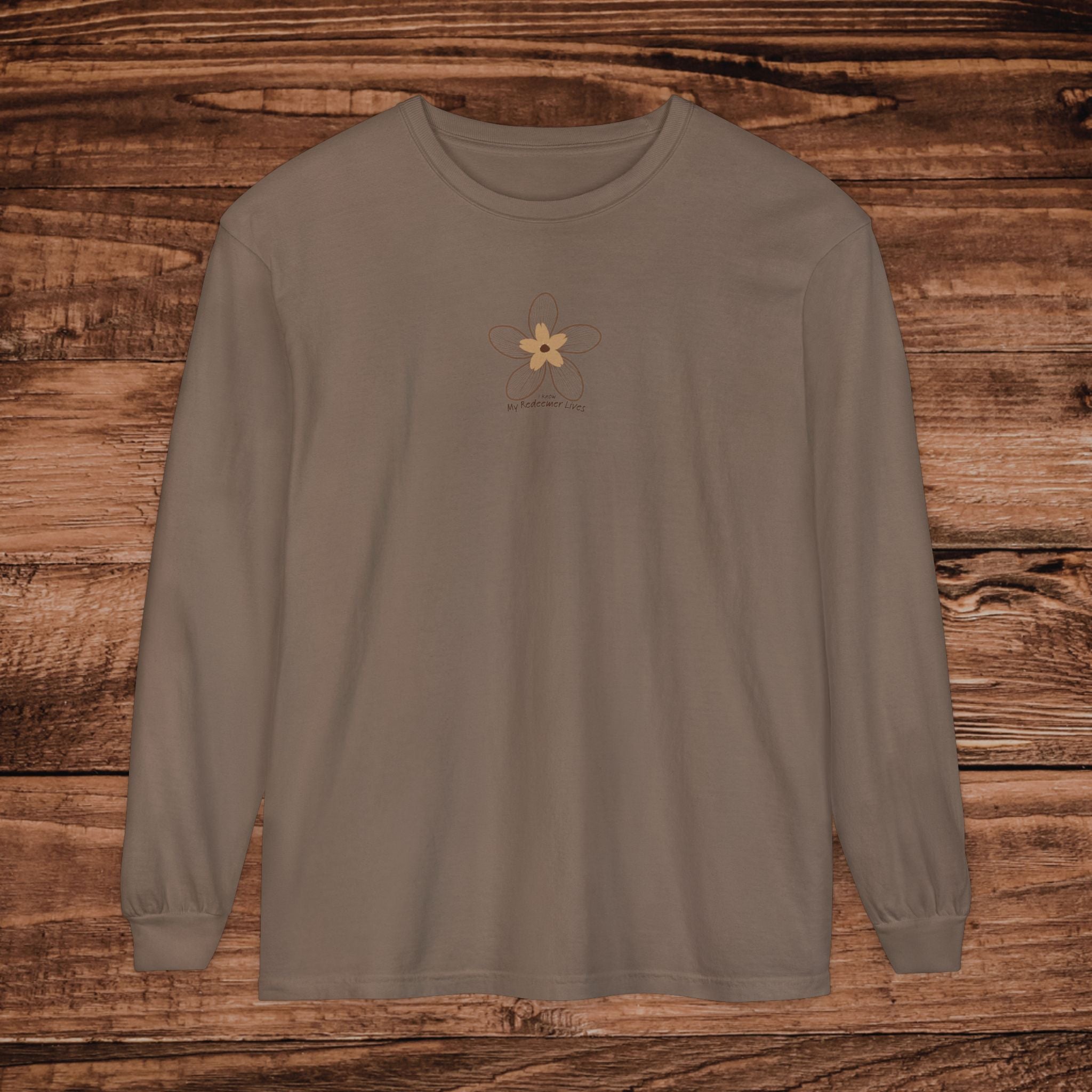 My Redeemer Lives small chest floral design Long Sleeve T-Shirt | Minimal Flower