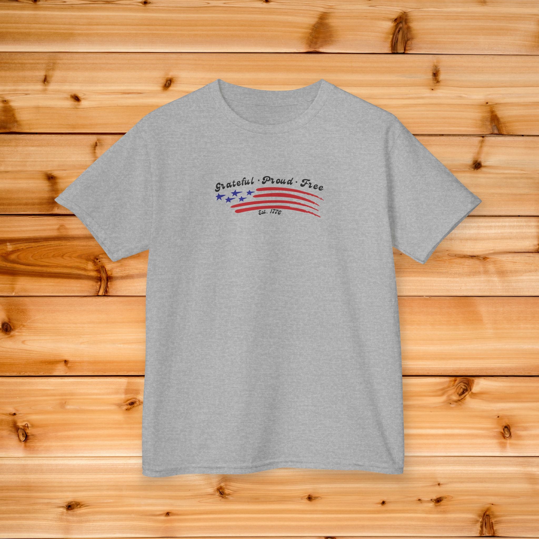 Kids Grateful Proud Free Comfort Colors Shirt, Patriotic American Flag Tee, Vintage USA Stars and Stripes Graphic, 4th of July Gift,
