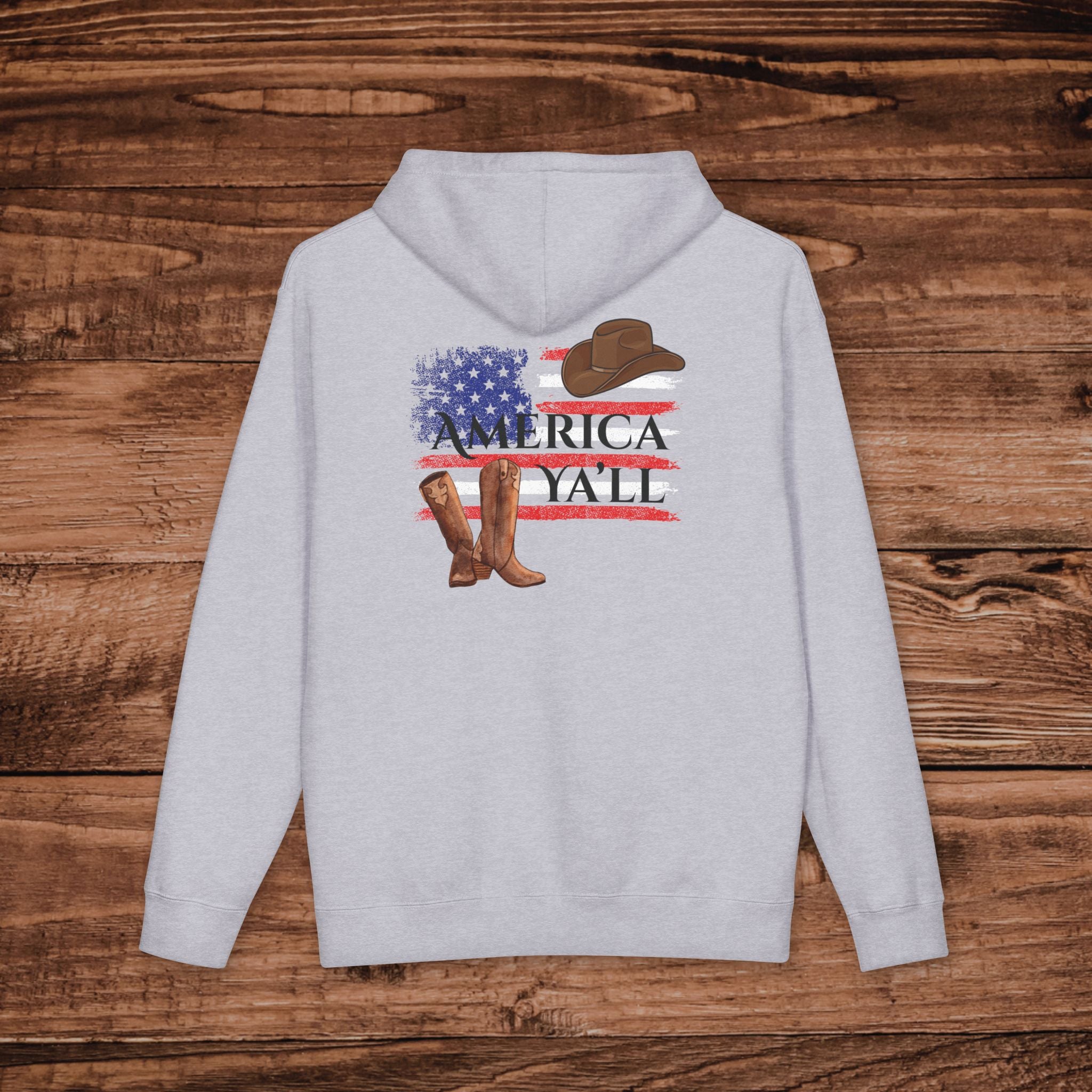 Western America Y'all Hoodie, Patriotic Cowboy Boots Graphic, Oversized Country Music Sweatshirt, Coastal Cowgirl Gift, Americana