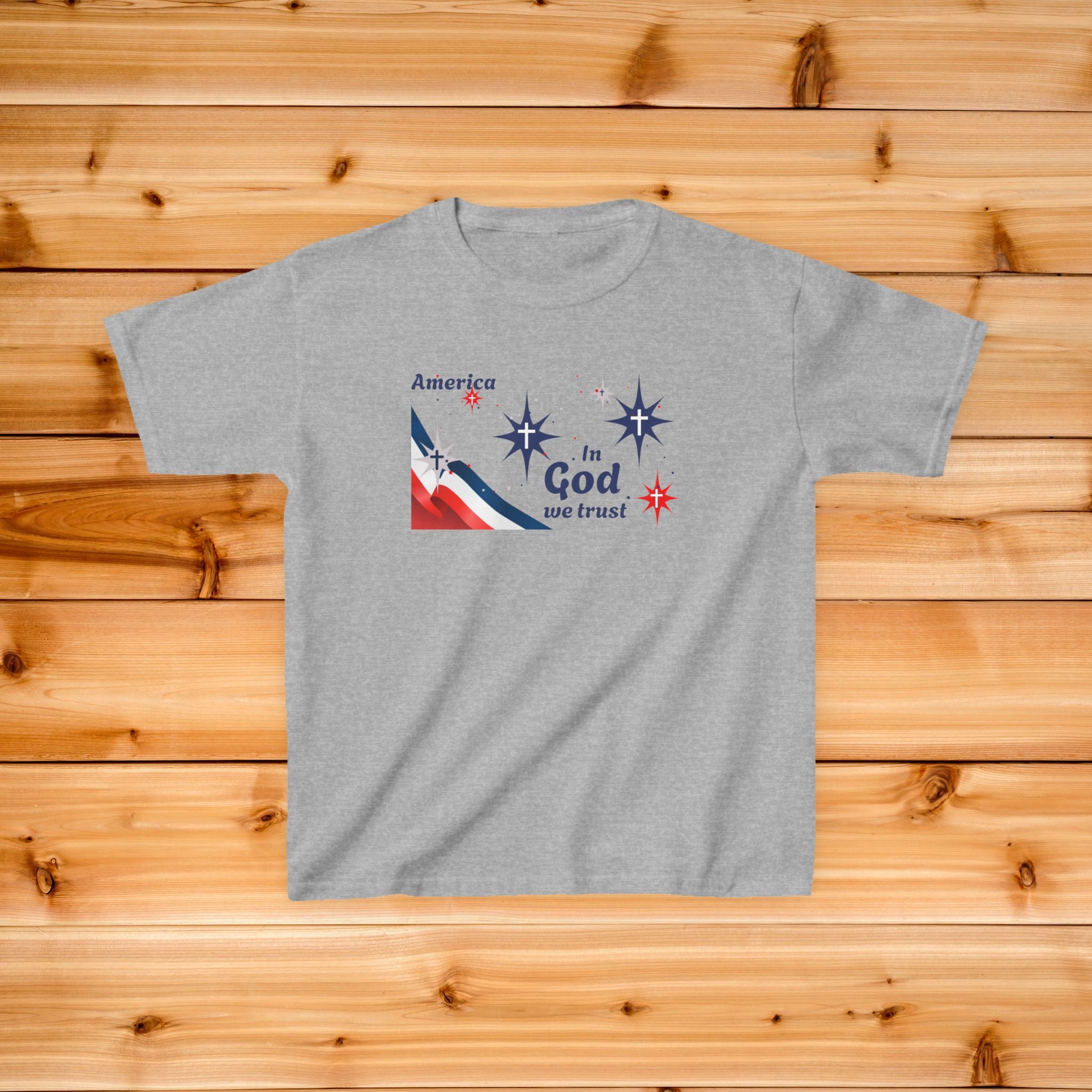America In God We Trust Kids T-Shirt | Patriotic Stars Red White Blue