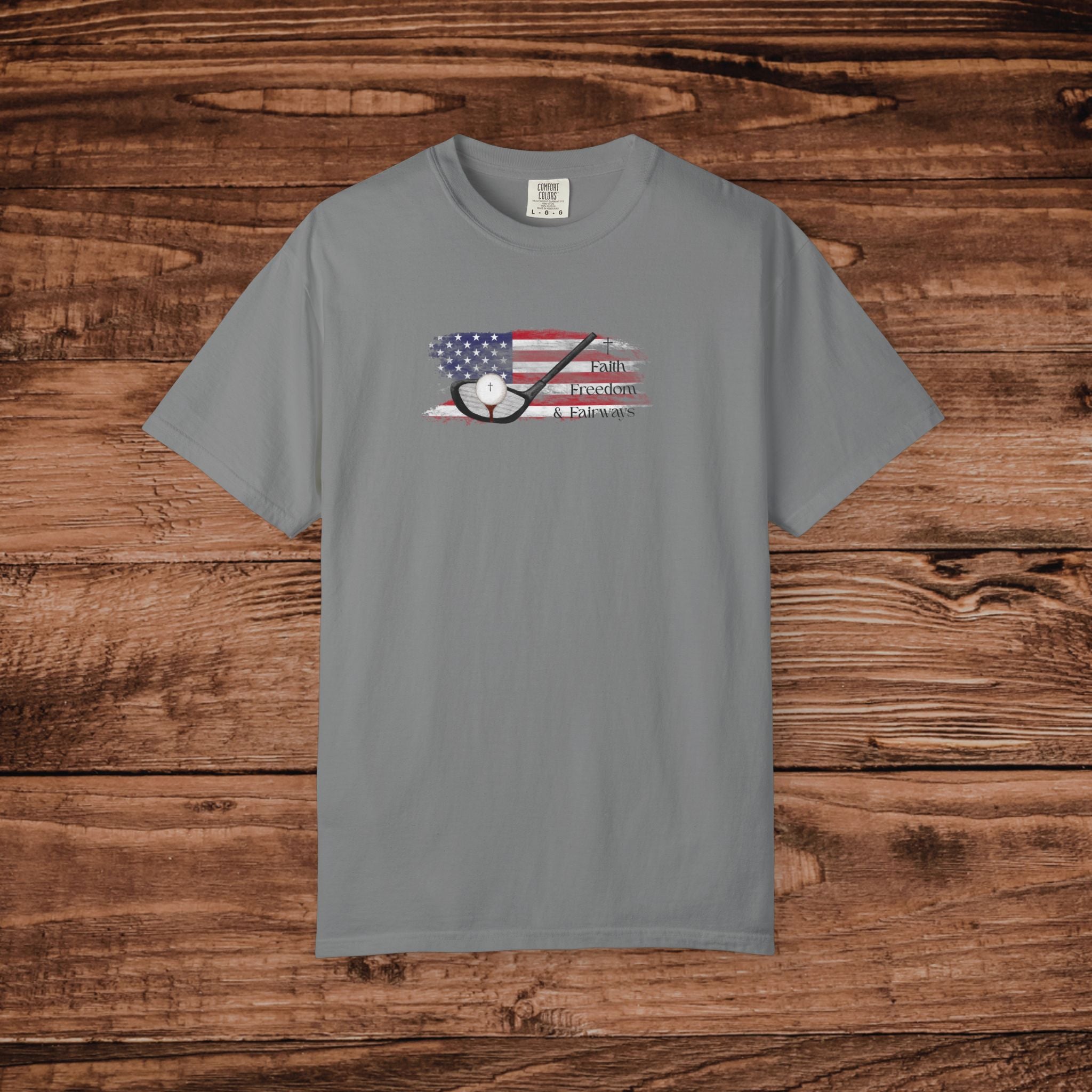 Golf Cross Patriotic Shirt for Men, Patriotic Golf Tee, Christian Golfer Gift, USA Flag Fairways T-Shirt, Minimalist Religious Golf Top