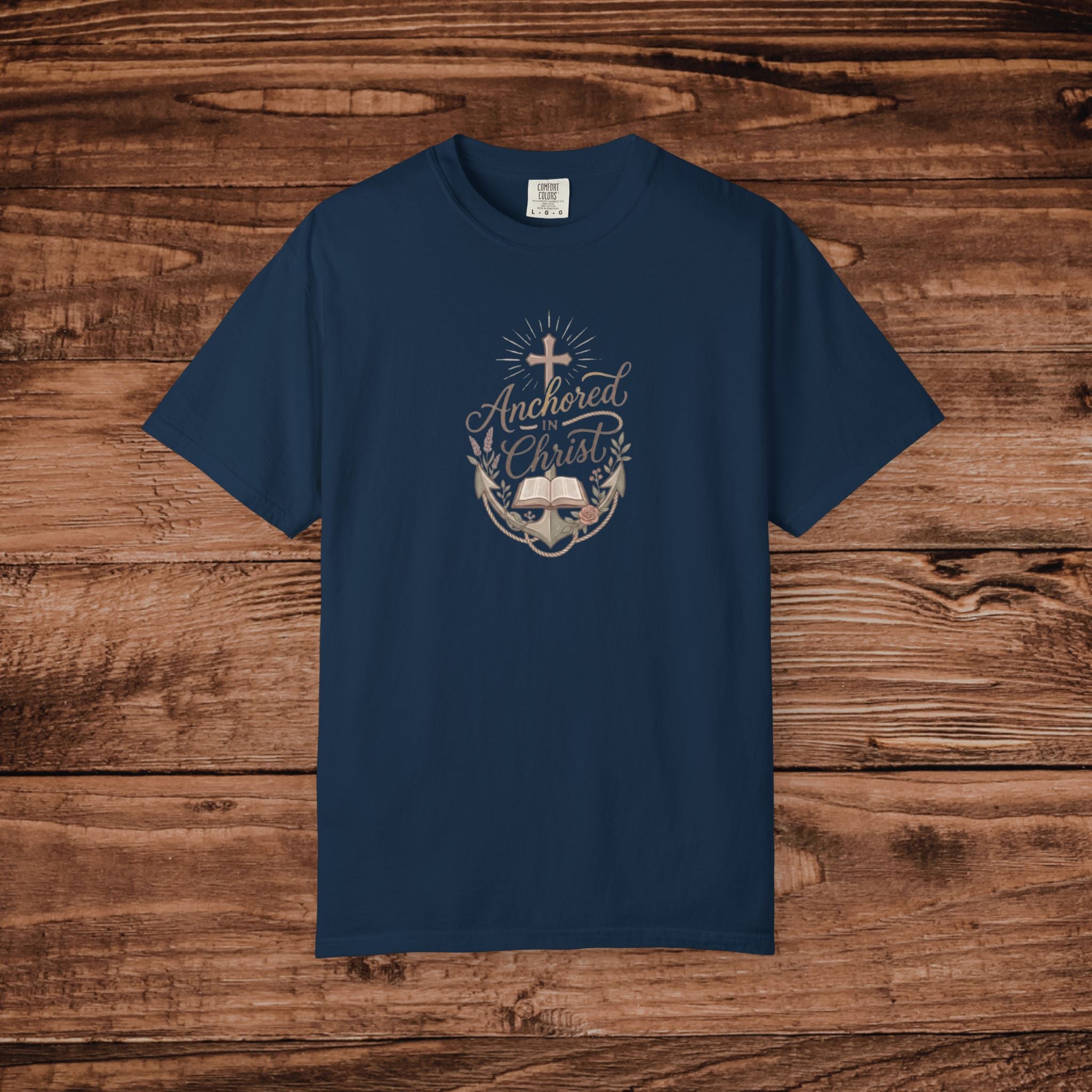 Anchored in Christ anchor cross Bible T-shirt | Christian faith tee