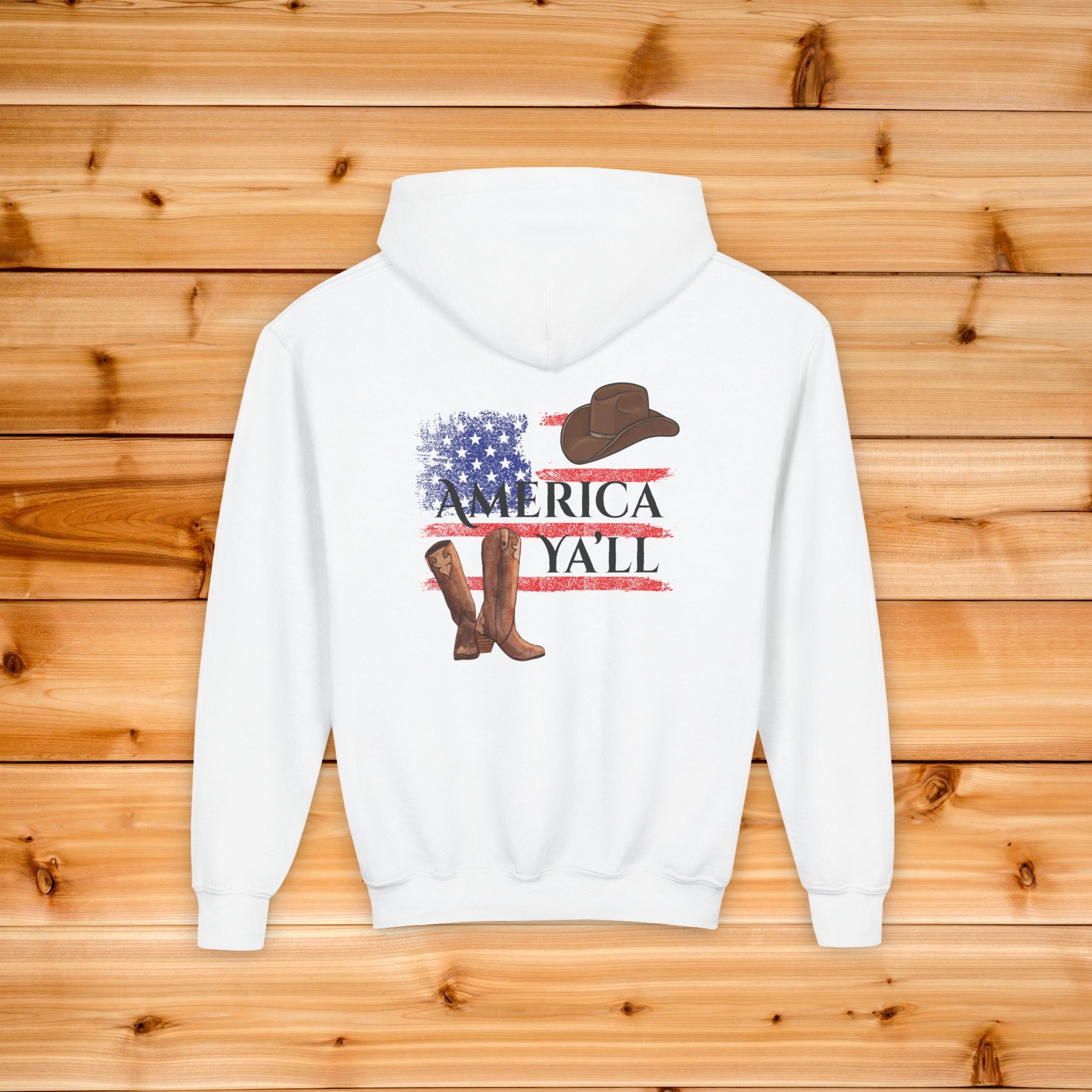 Western Youth Hoodie American Flag Cowboy Boots Sweatshirt, Patriotic Y'all Country Kids Pullover, Cowgirl Boots Graphic, Toddler Gift