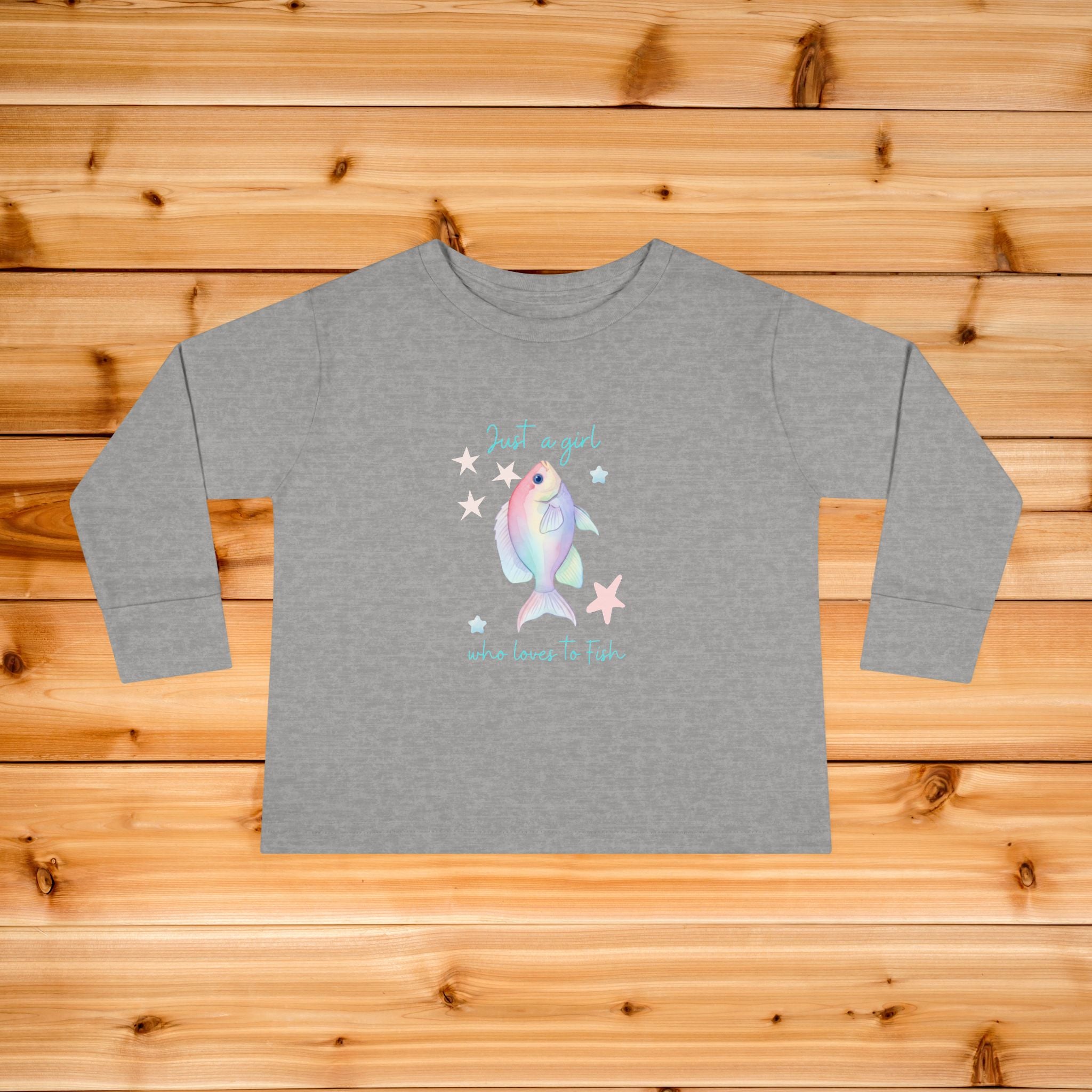 Pastel Rainbow Fish toddler long sleeve tee | Cute aquatic design, starfish accents