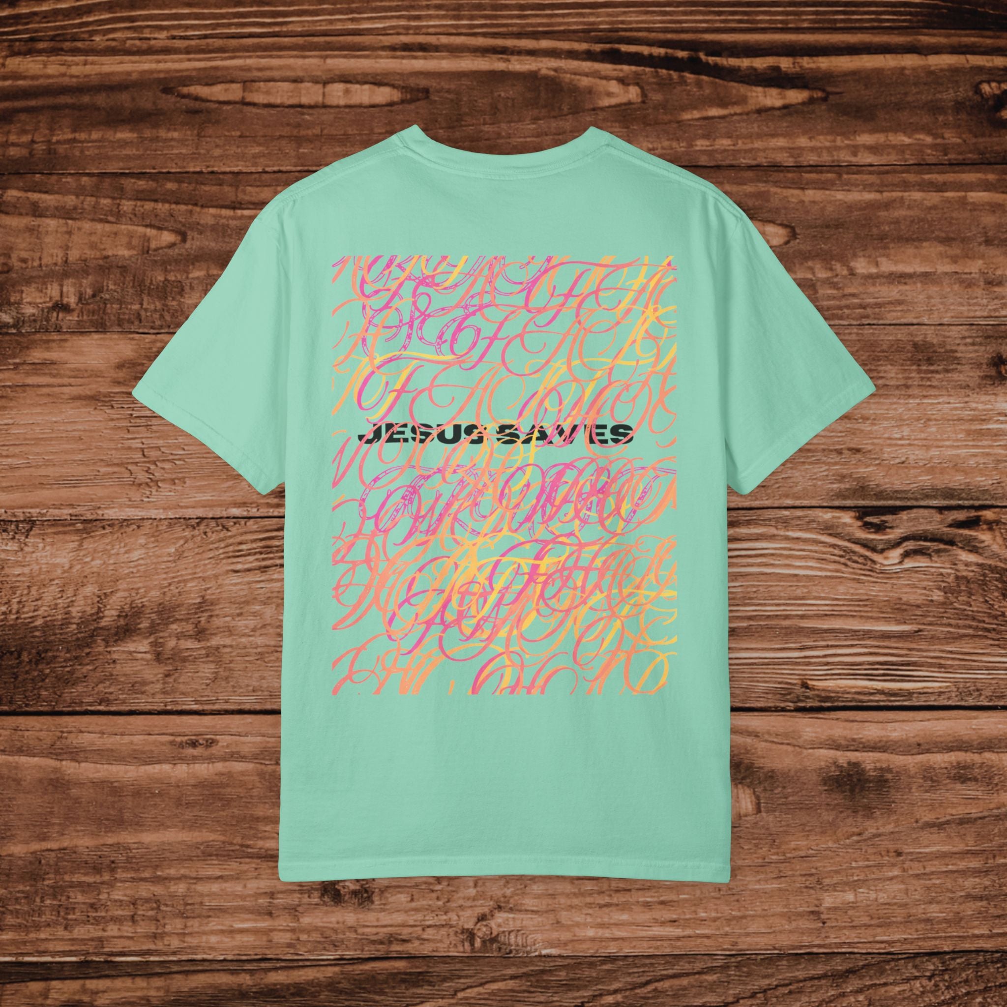 Jesus Saves Scribble Background T-shirt | Christian Tee