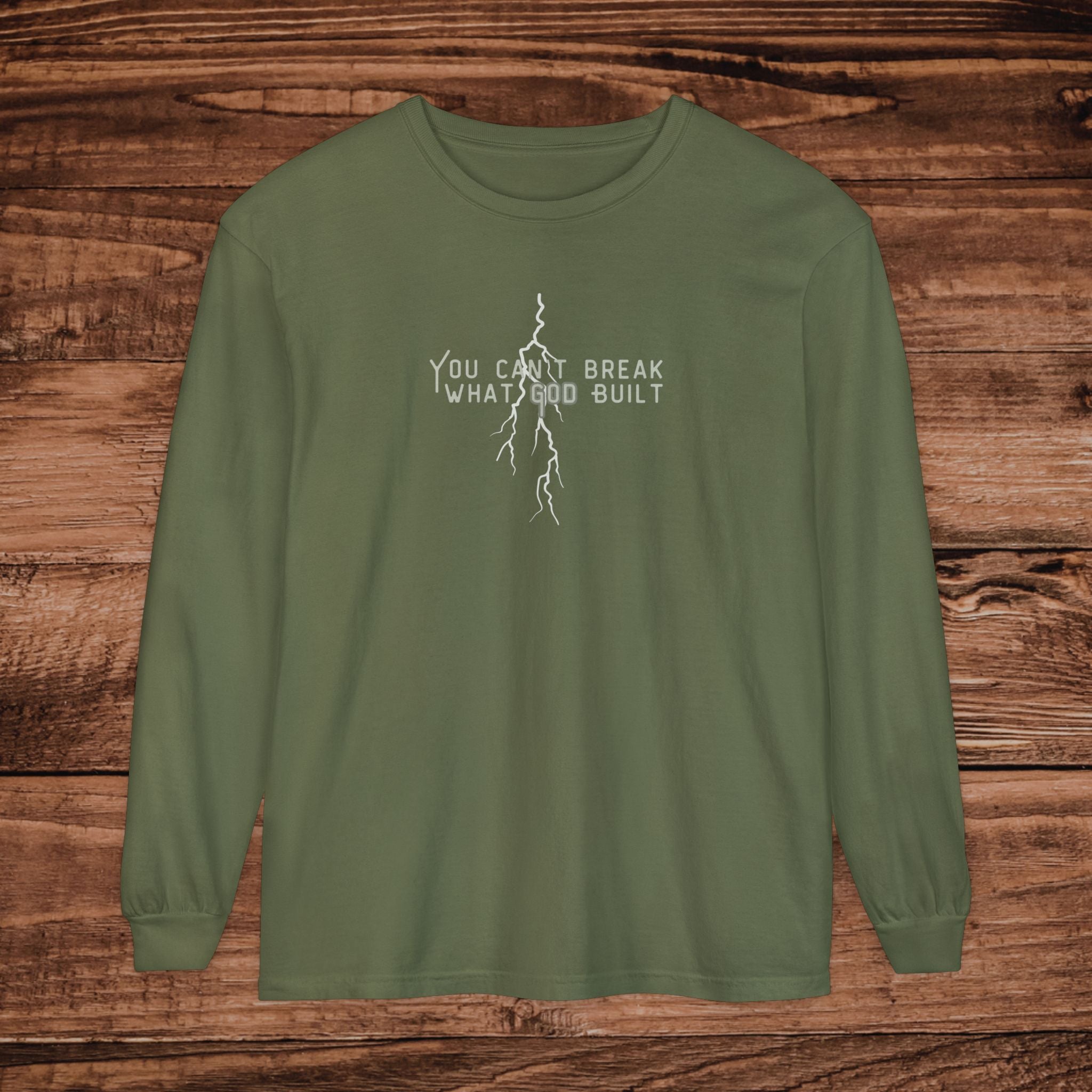 You Can't Break What You Built Shirt, Christian Long Sleeve Tee, Distressed Cracked Text Graphic, Minimalist Inspirational Streetwear