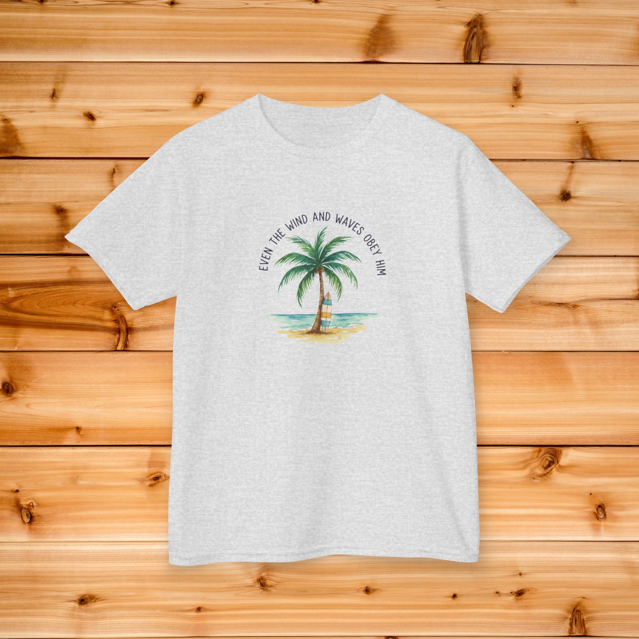 Palm Tree Beach Illustration Kids Tee | Youth Island Vacation Tropical Design