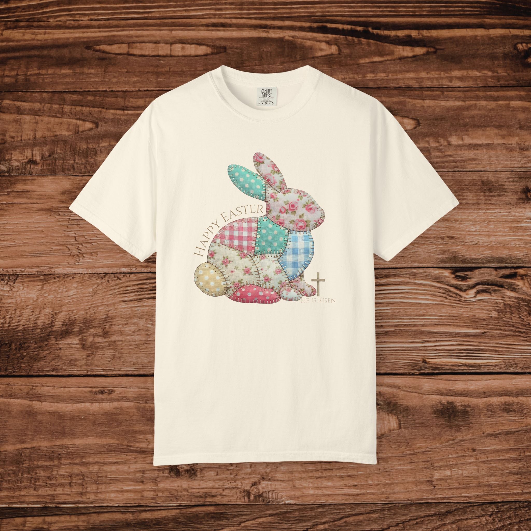 Patchwork Floral Bunny T-shirt | Easter bunny, pastel patchwork, spring