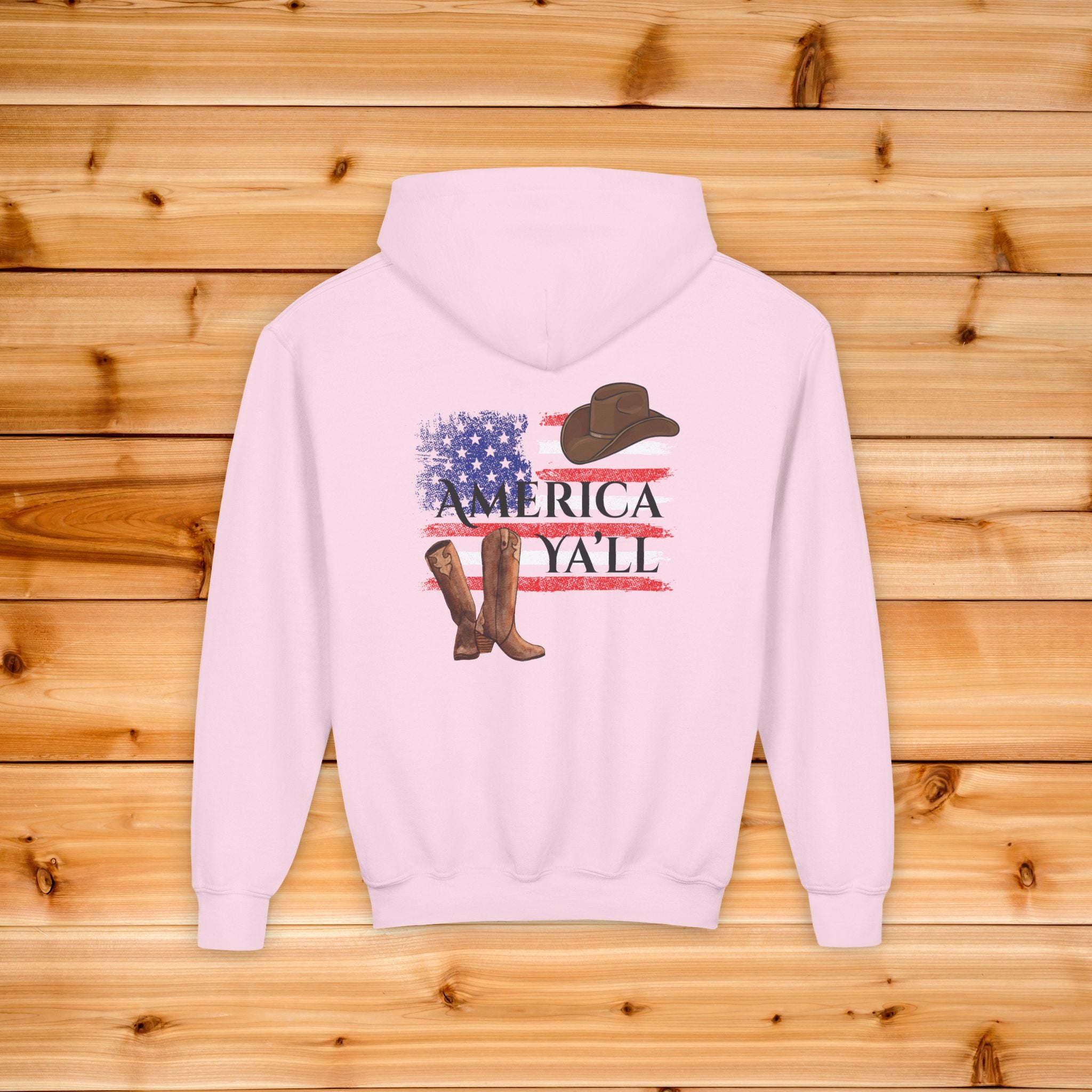 Western Youth Hoodie American Flag Cowboy Boots Sweatshirt, Patriotic Y'all Country Kids Pullover, Cowgirl Boots Graphic, Toddler Gift