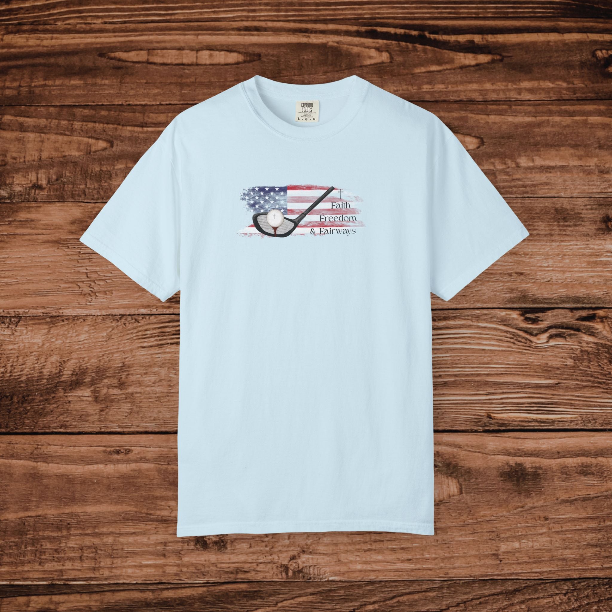 Golf Cross Patriotic Shirt for Men, Patriotic Golf Tee, Christian Golfer Gift, USA Flag Fairways T-Shirt, Minimalist Religious Golf Top