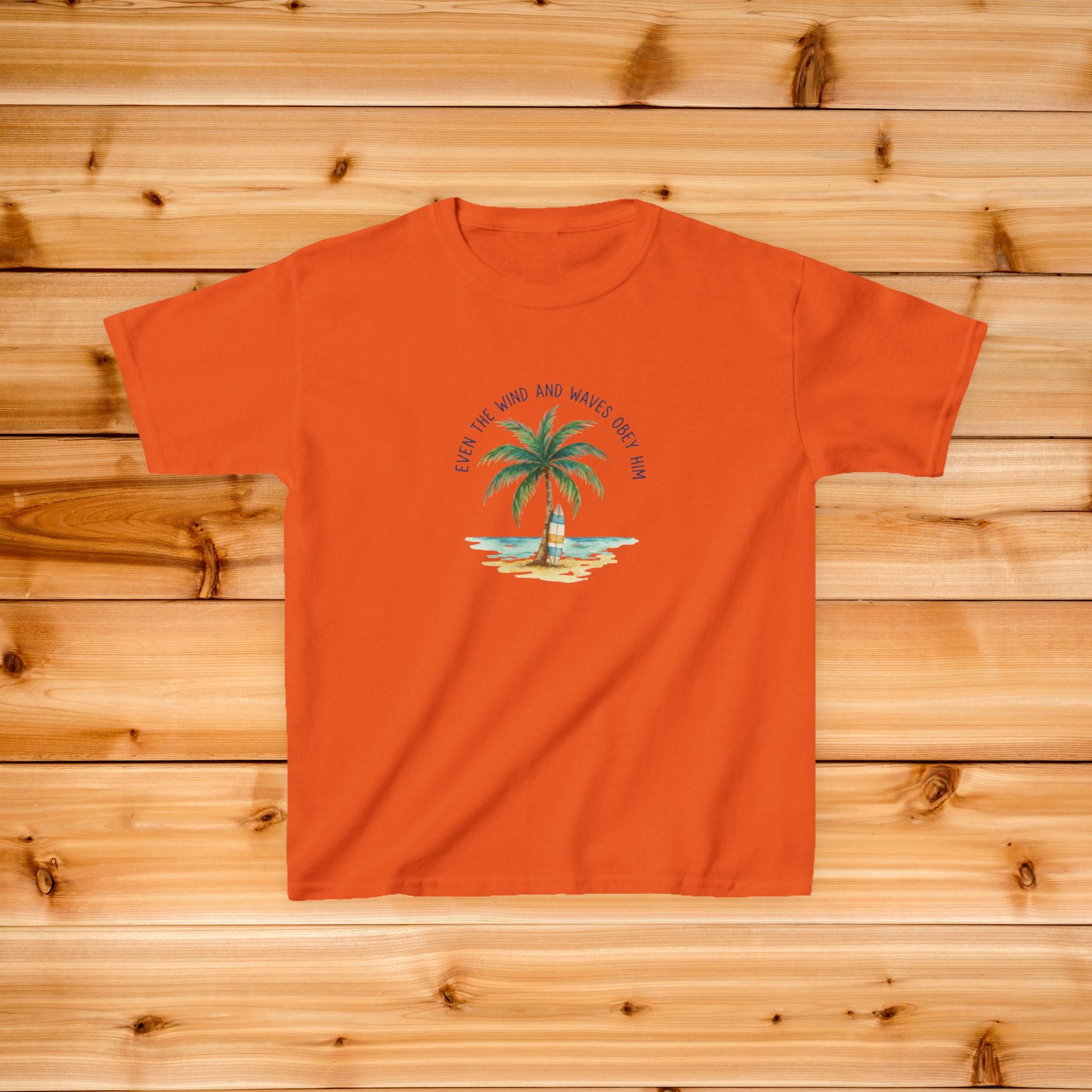 Palm Tree Beach Illustration Kids Tee | Youth Island Vacation Tropical Design
