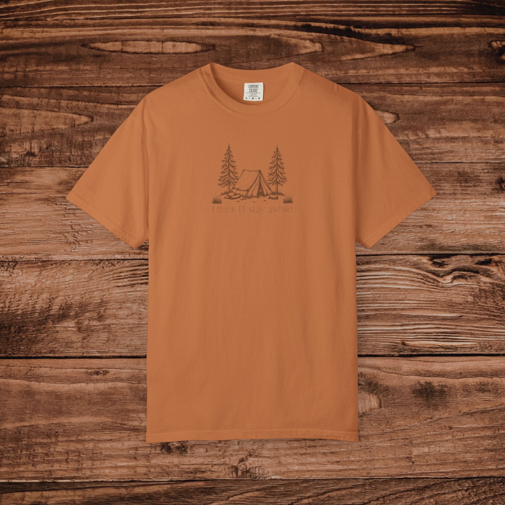 I think I'll stay for awhile, Soft Sketch Camping Tee, Minimal Camping Tent Illustration T-Shirt, Outdoors Tee, Nature Lover Scene Shirt