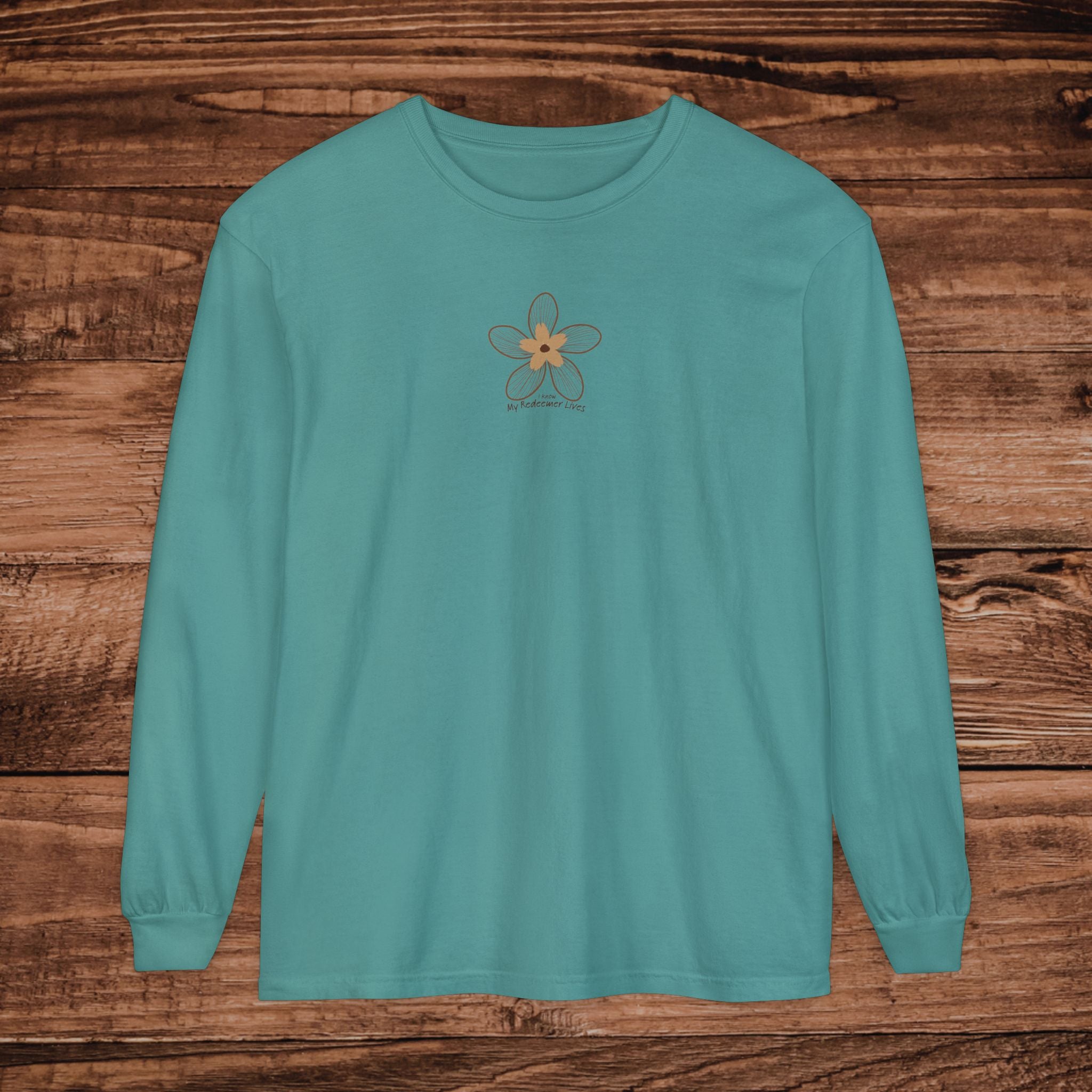 My Redeemer Lives small chest floral design Long Sleeve T-Shirt | Minimal Flower