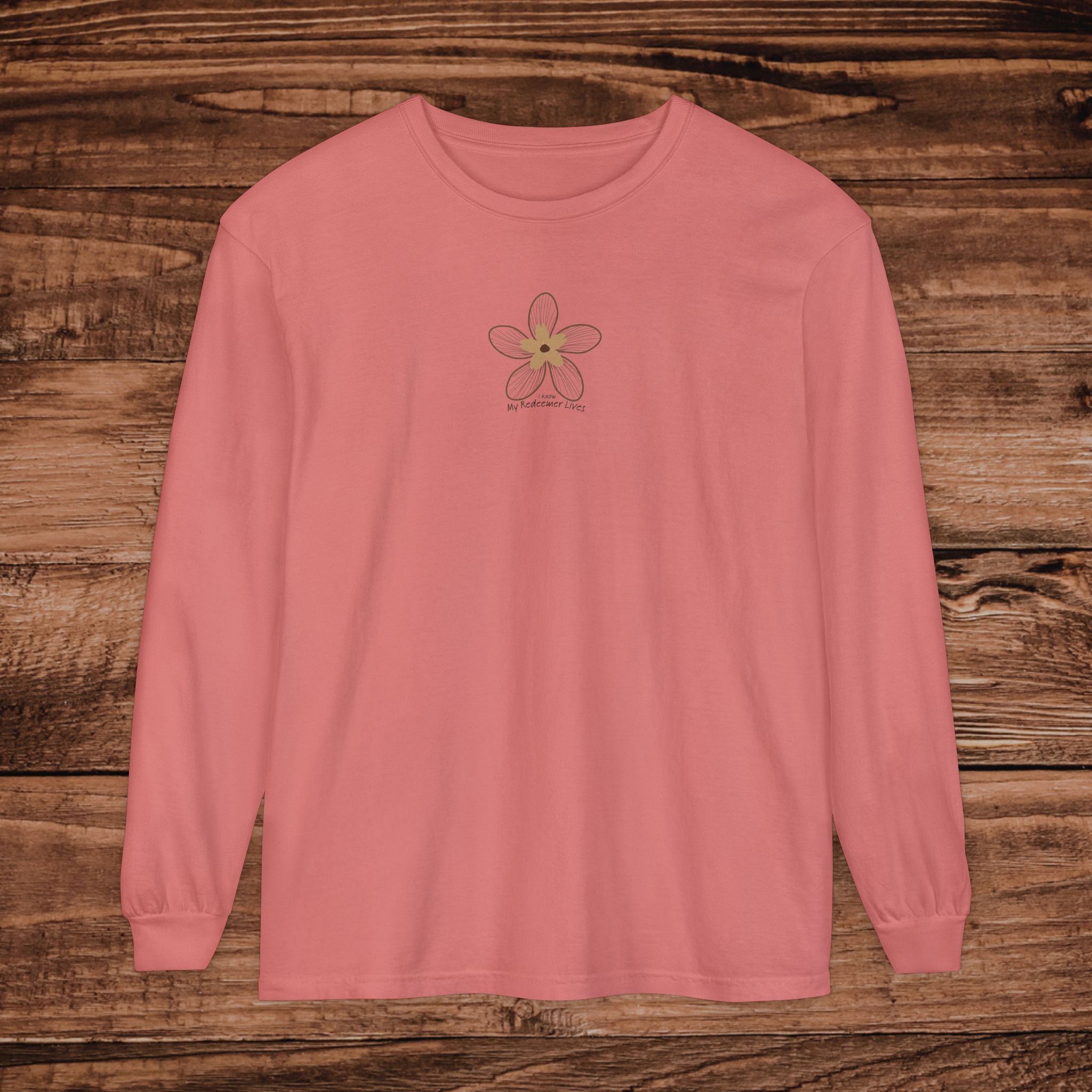 My Redeemer Lives small chest floral design Long Sleeve T-Shirt | Minimal Flower