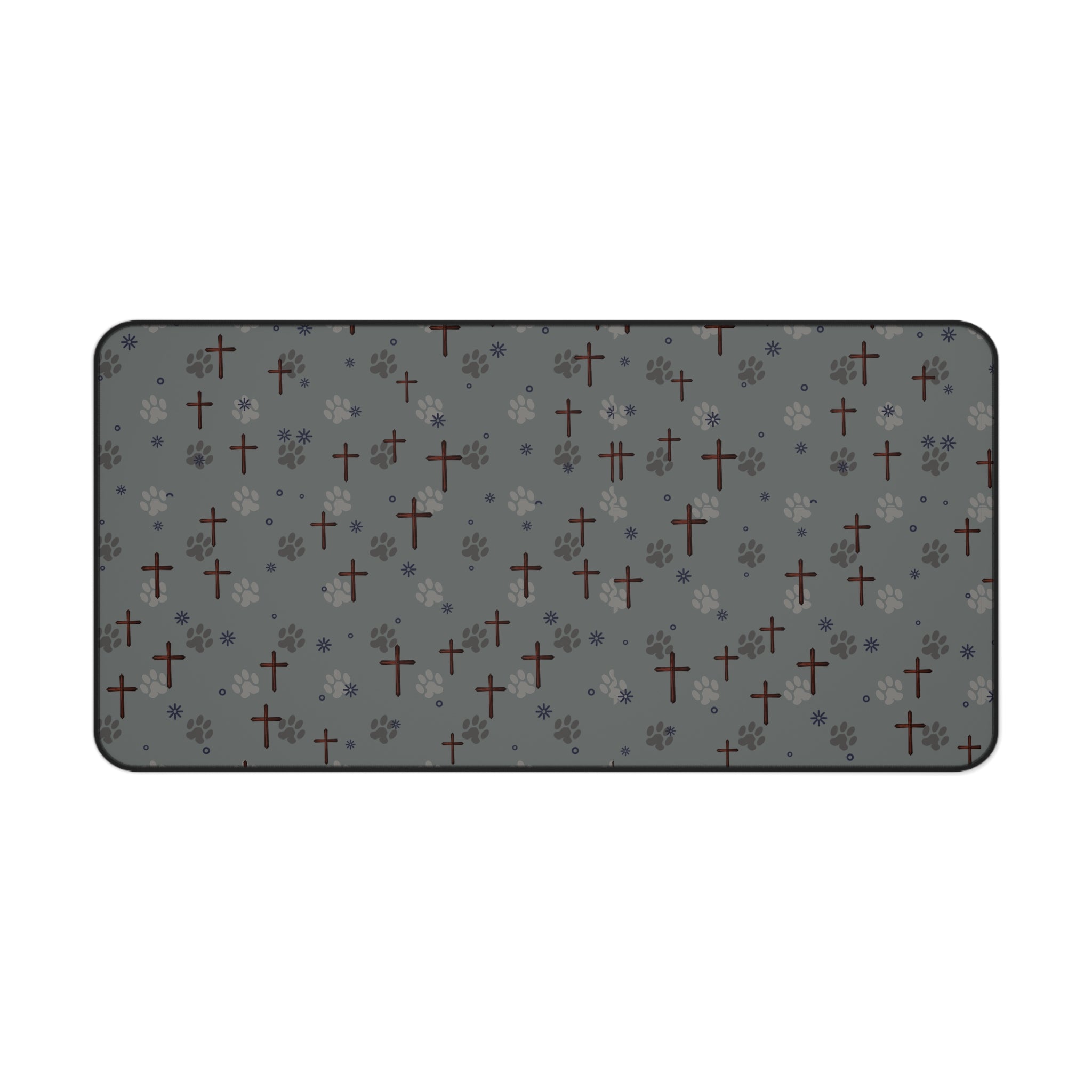 desk mat for the faithful pet lover with the dog paw and cross pattern across entire area