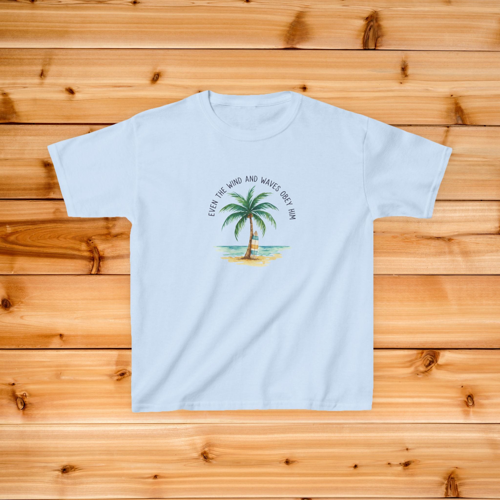 Palm Tree Beach Illustration Kids Tee | Youth Island Vacation Tropical Design