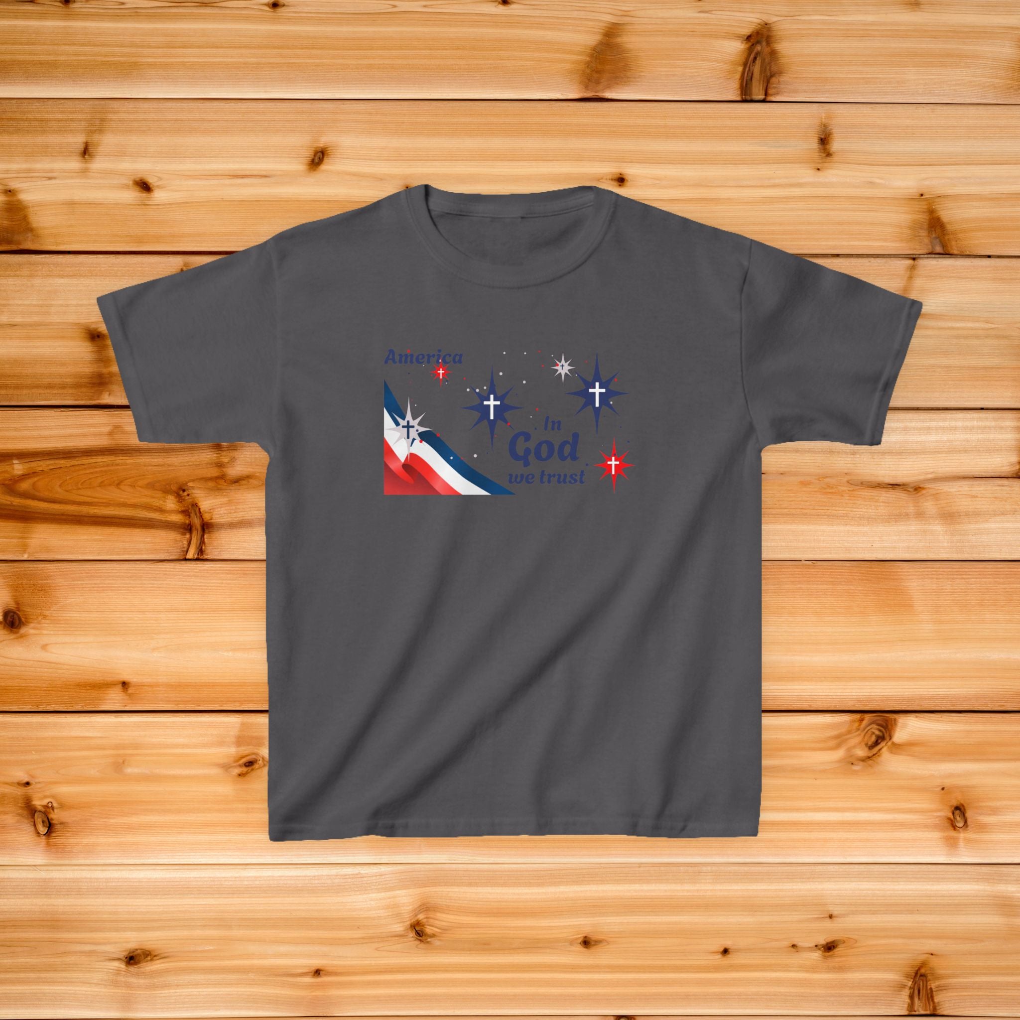 America In God We Trust Kids T-Shirt | Patriotic Stars Red White Blue