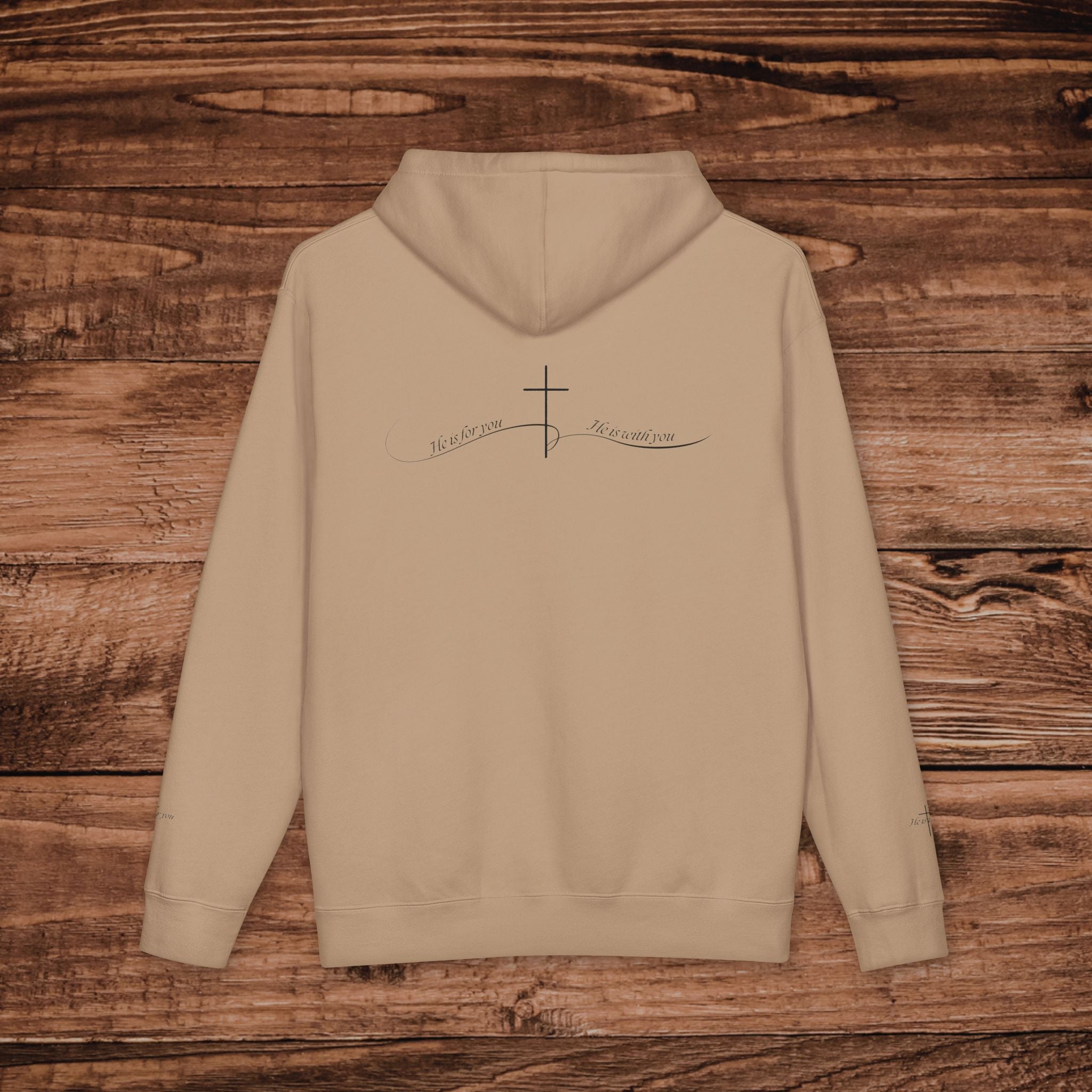 Minimal Faith Cross Print Hoodie | Front Back & Sleeve Graphics